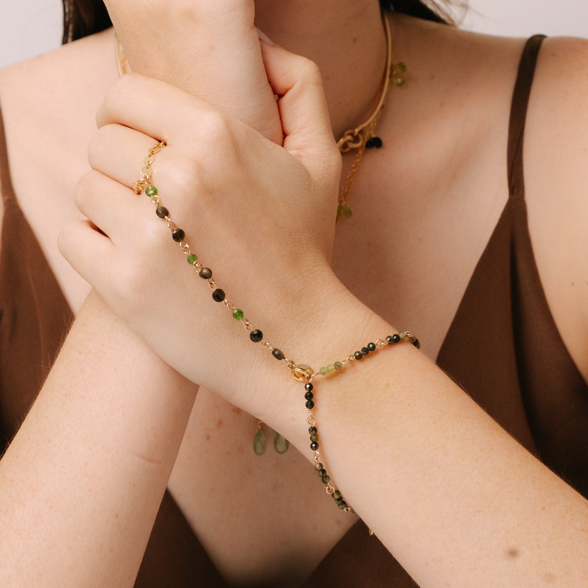 Dennato Handchain #1 (13cm) - Tourmaline & 14K Gold-Filled Handchains TARBAY