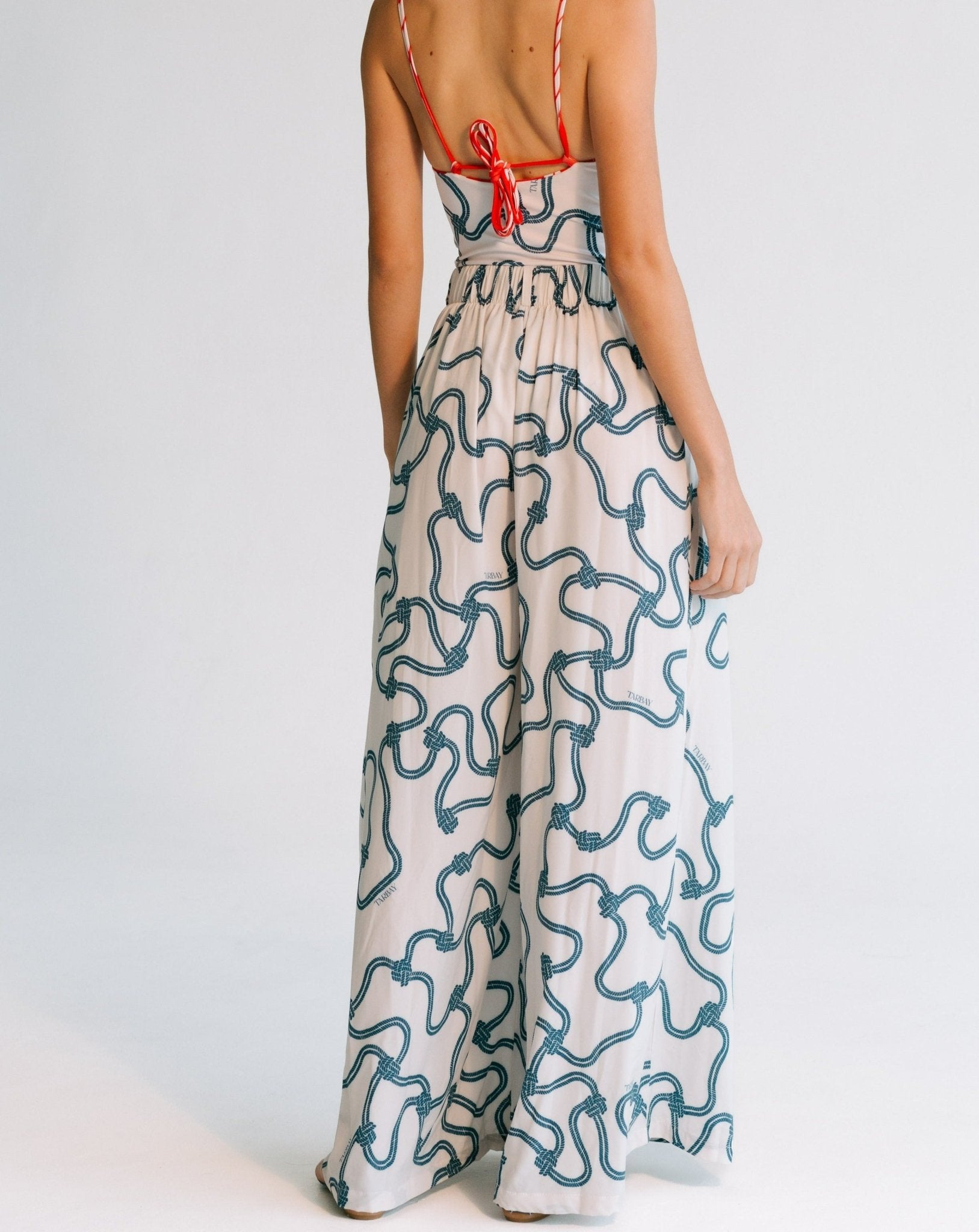 Chantal Pants Print Swimwear - White & Blue Swimsuits TARBAY