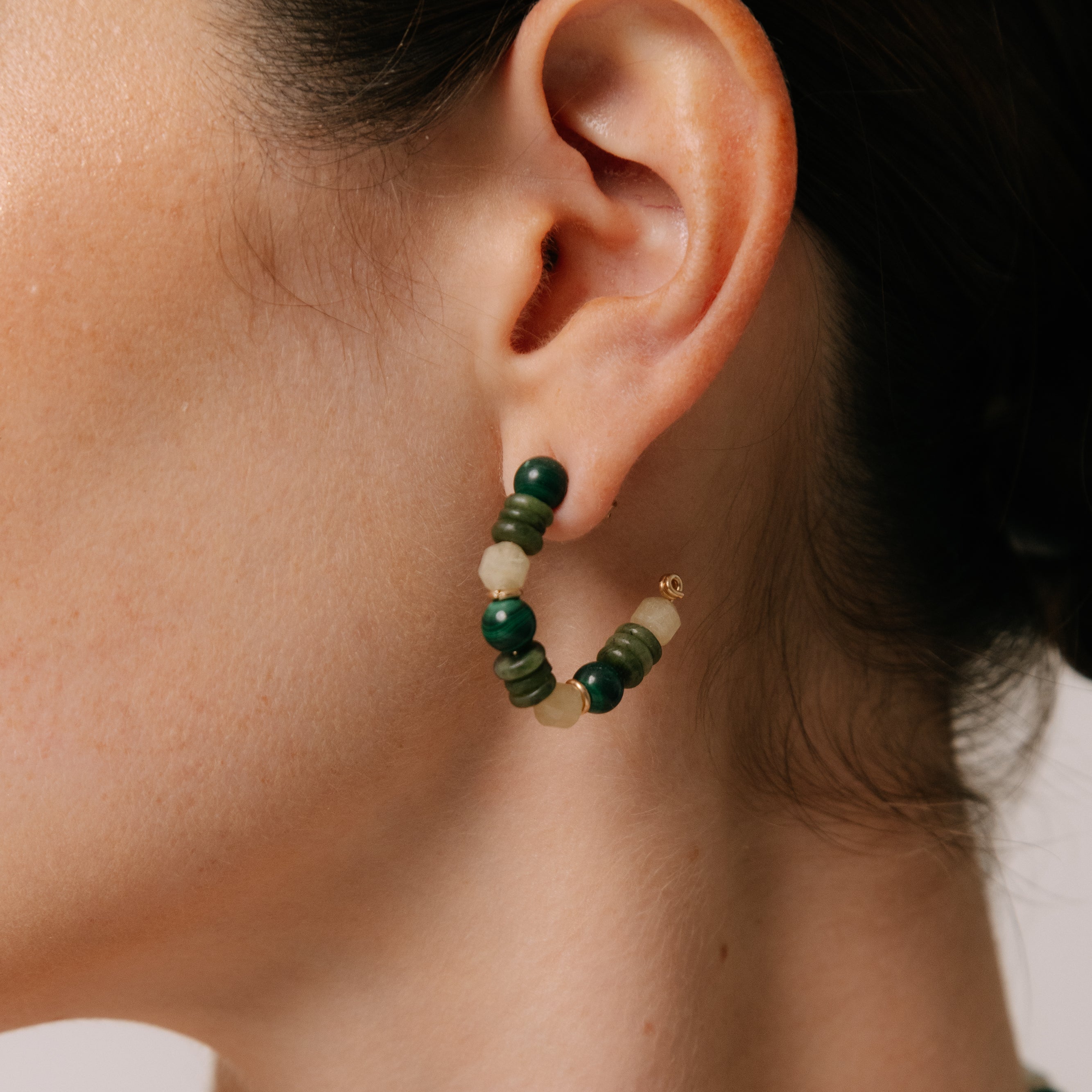Saró Marú Earrings #2 (30mm) - Jasper, Malachite, Green Aquamarine & 14K Gold-Filled Earrings TARBAY
