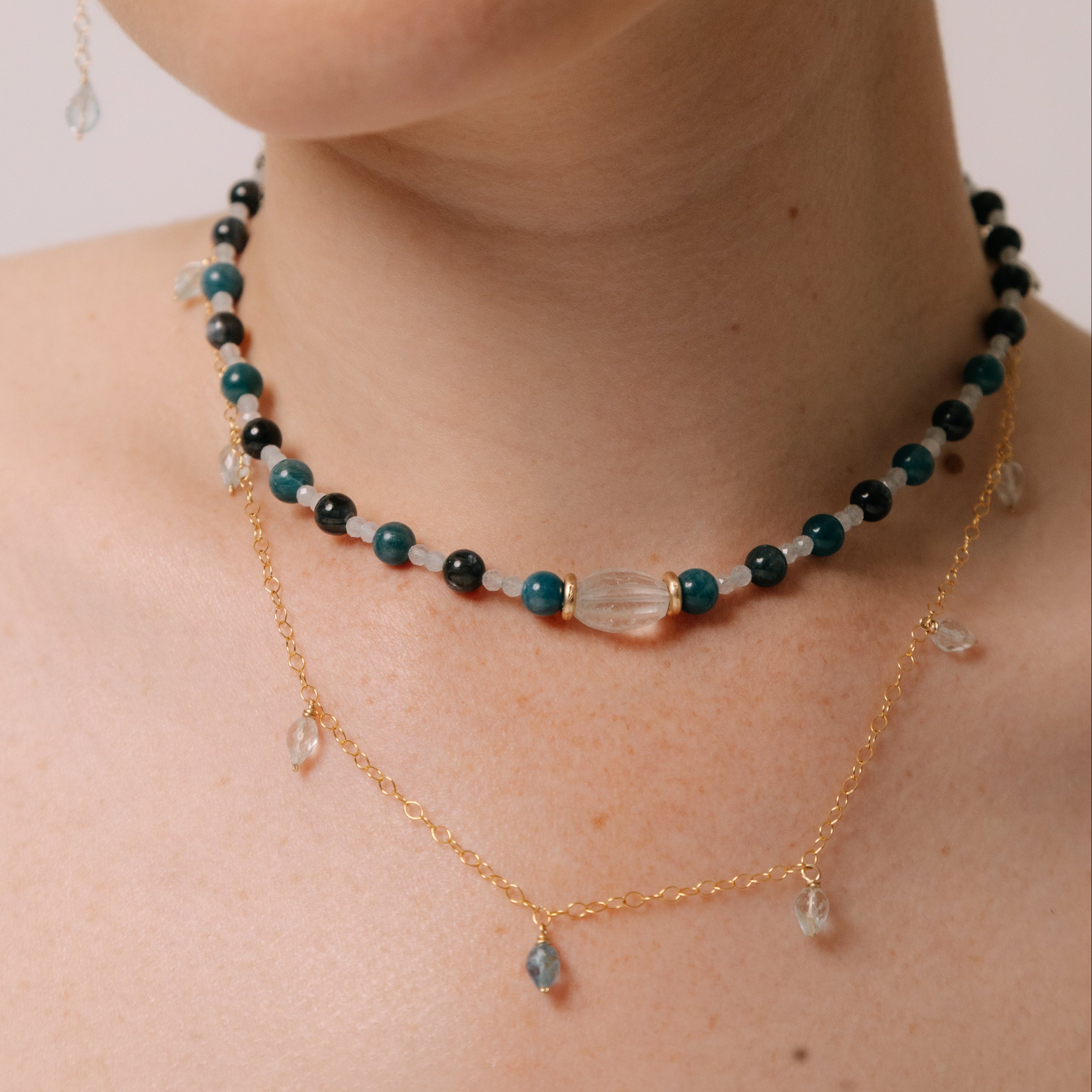 Pensamientos Necklace #2 (48cm) - Aquamarine & 14K Gold-Filled Necklaces TARBAY