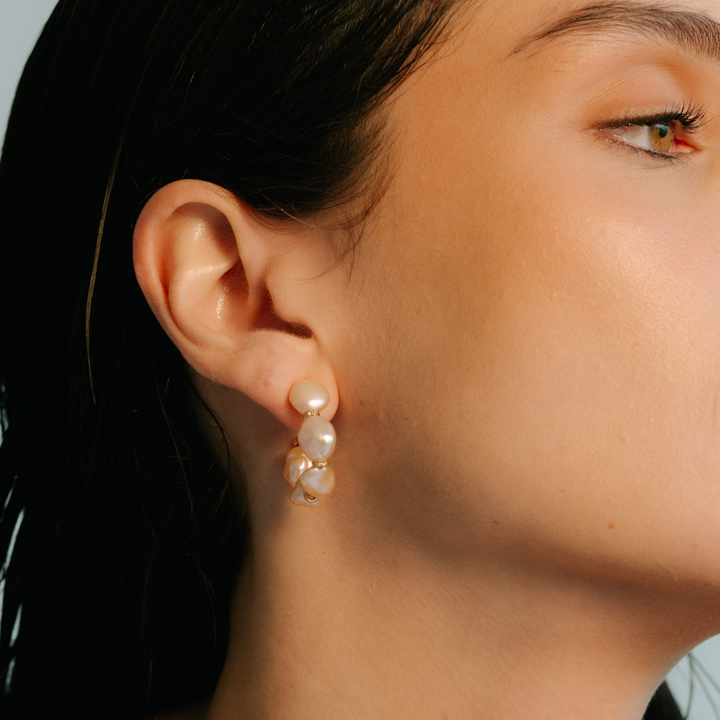 Cubagua Hoop Earrings #1 (30mm) - Salmon Pearl Earrings TARBAY