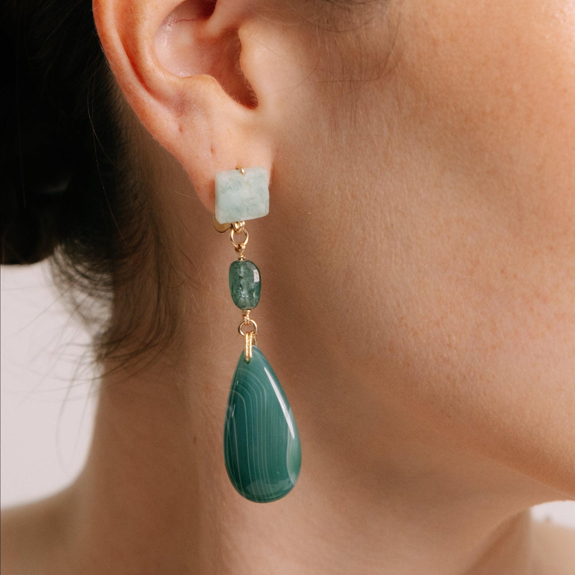 Vená Earrings #2 (80mm) - Kyanite, Quartz, Agate & 14K Gold-Filled