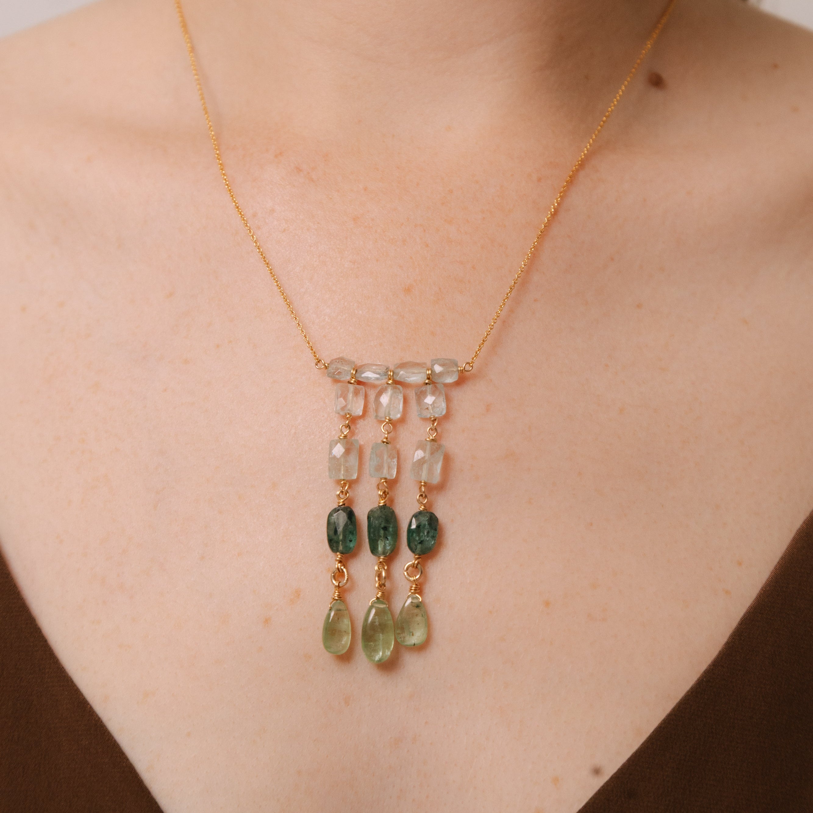 Vená Necklace #1 (47cm) - Apatite, Aquamarine, Kyanite & 14K Gold-Filled Necklaces TARBAY