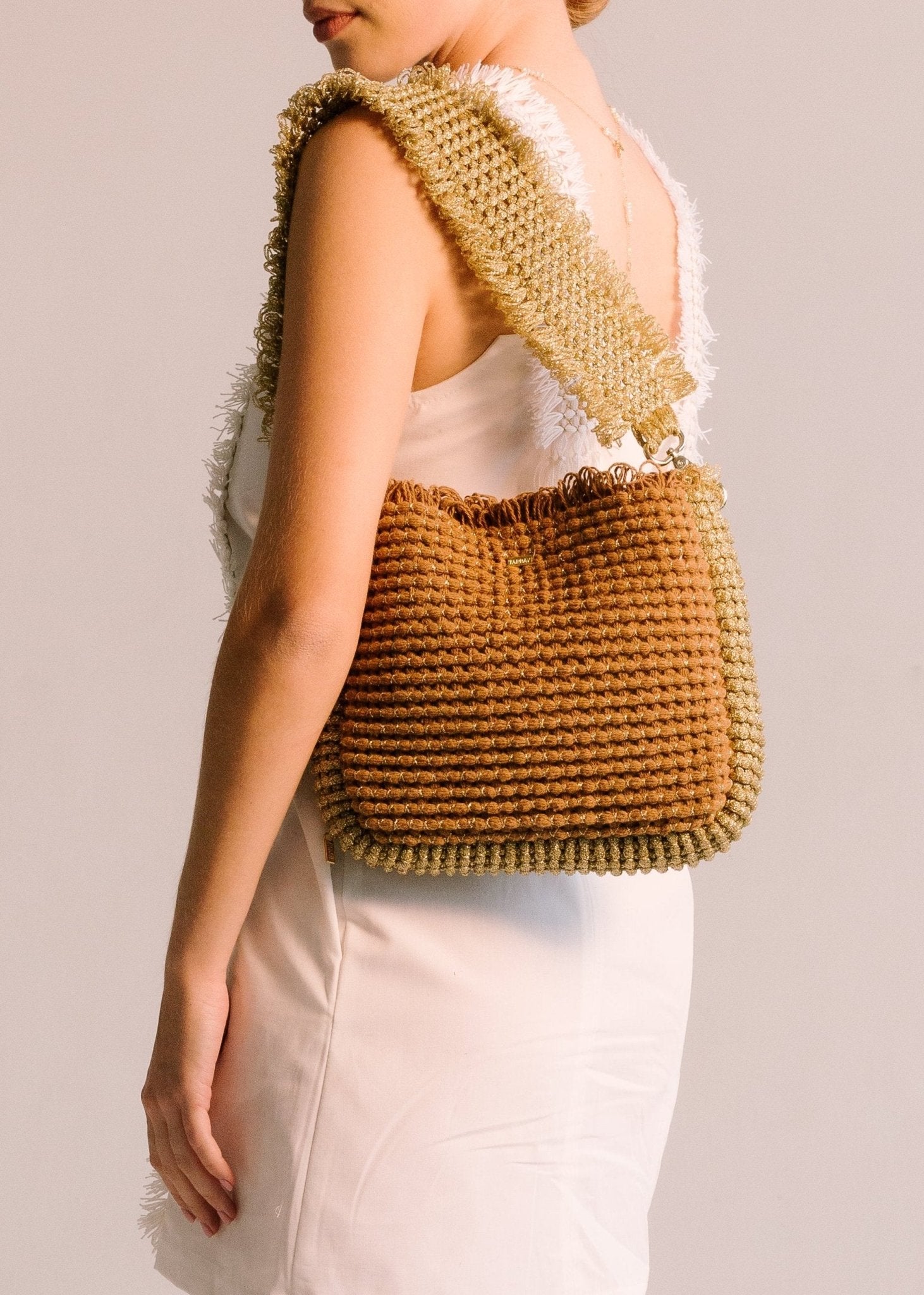 Gossypium Shoulder Bag #2 - Tobacco & Gold Shoulder & Crossbody Bags TARBAY