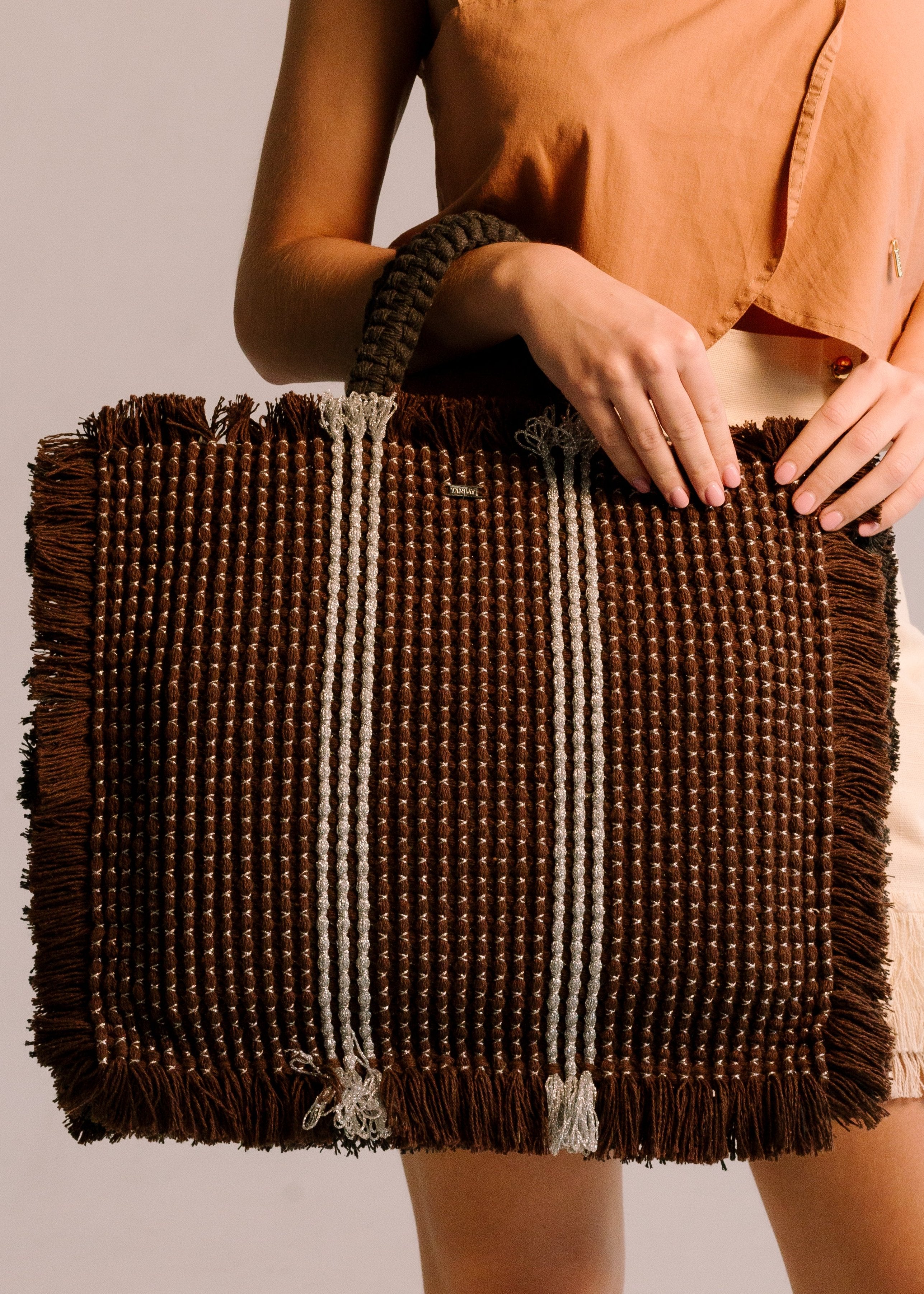 Gossypium Tote Bag Large - Chocolate, Grey & Silver Hand & Crossbody Bags TARBAY