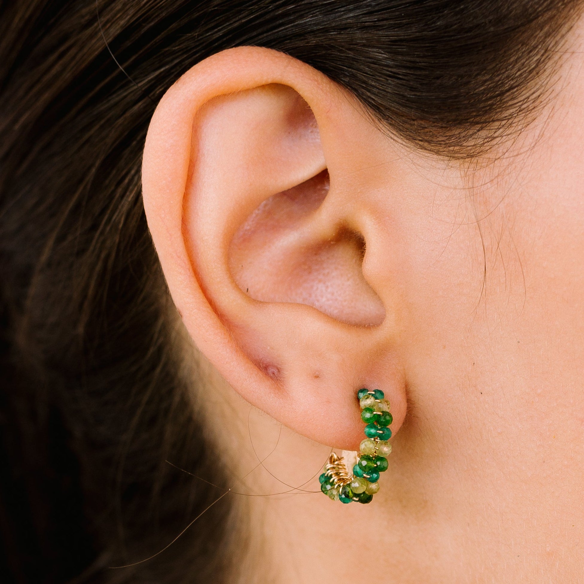 Cleopatra Earrings #1 (20mm) - Peridot, Green Onyx & Chrome Earrings TARBAY