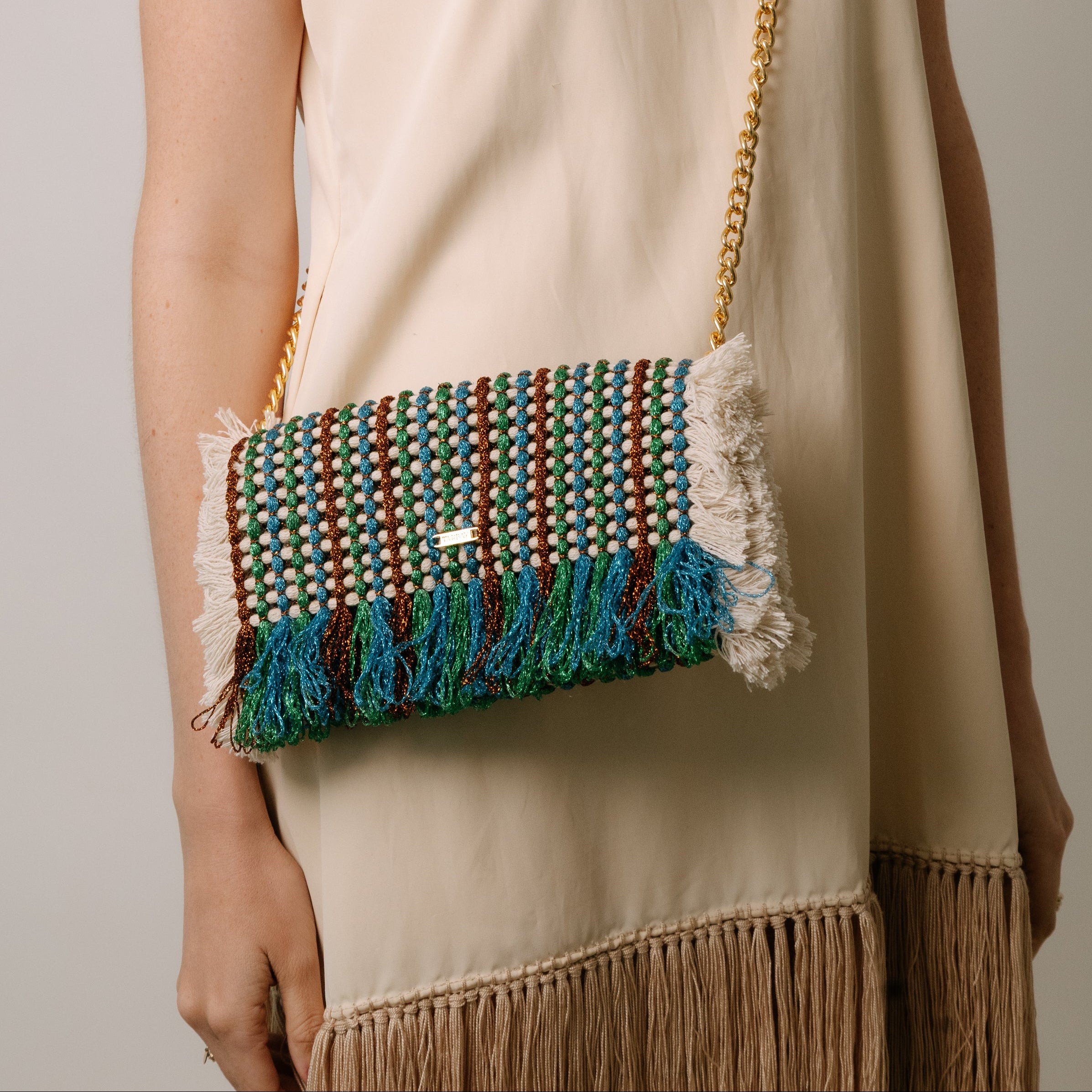 Gossypium Clutch Bag - Buttercream, Blue, Green & Bronze