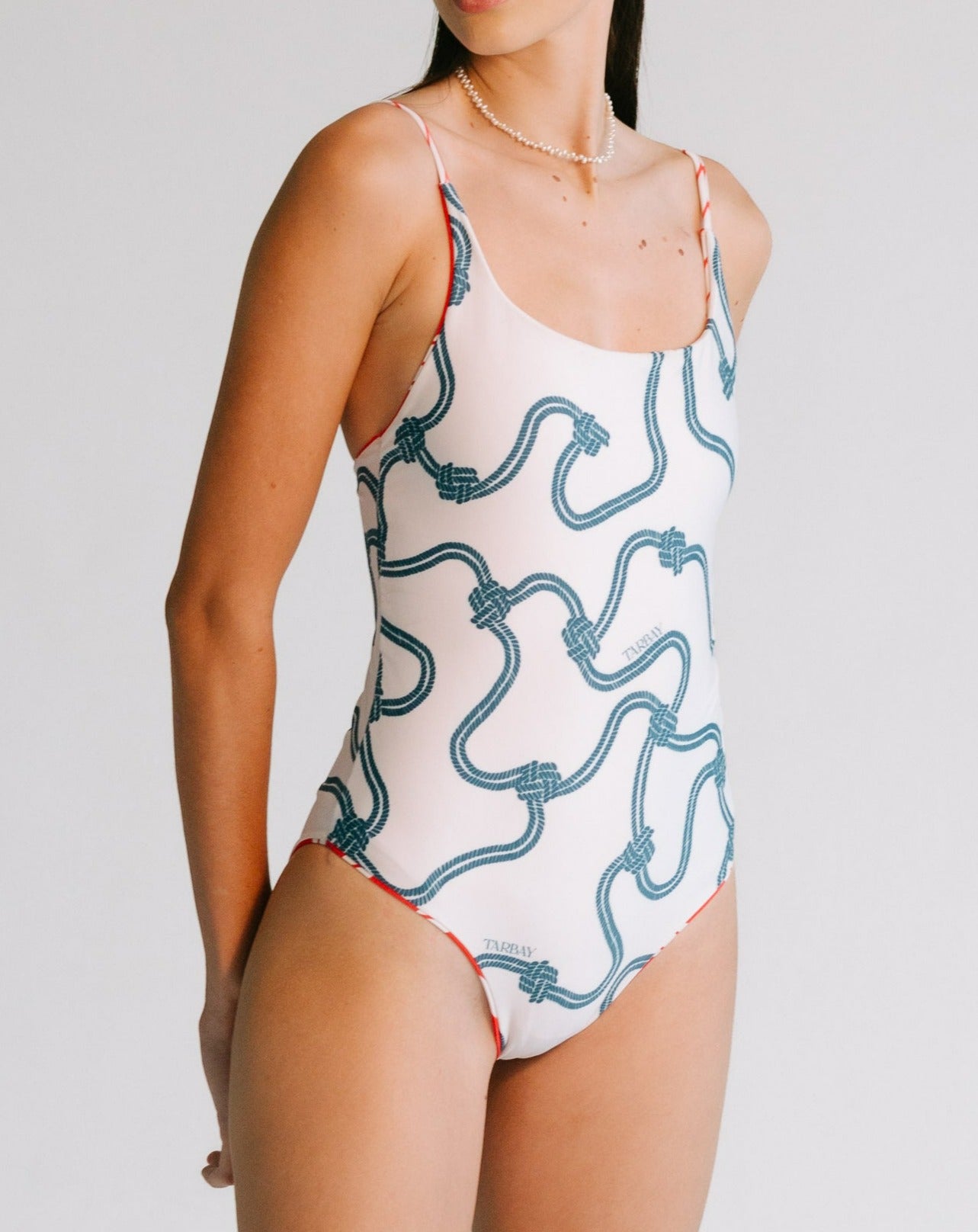 Britanny Reversible Print Swimsuit - Red & Blue Knots Swimsuits TARBAY