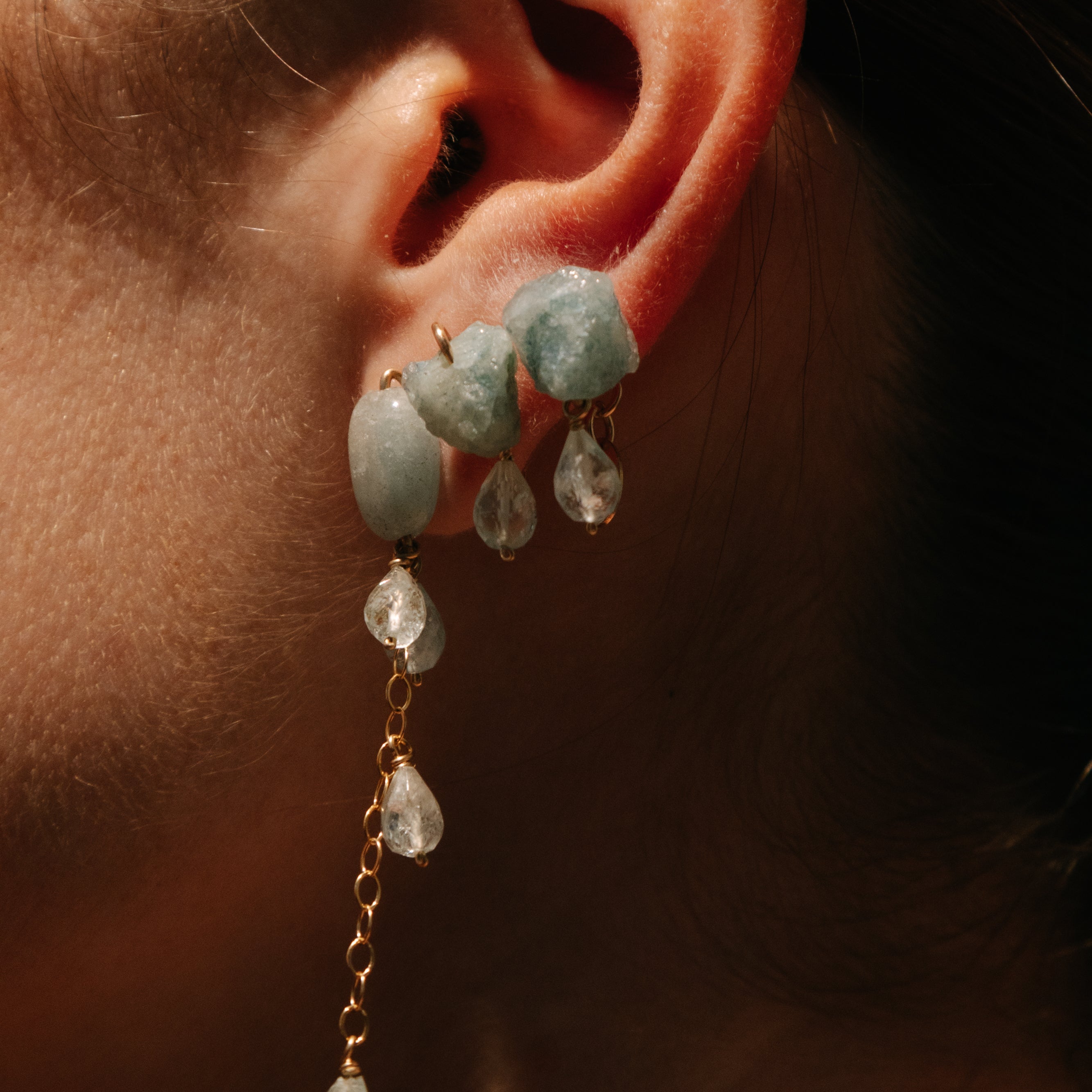 Karuay Earrings #3 (20mm) - Aquamarine & 14K Gold-Filled Earrings TARBAY