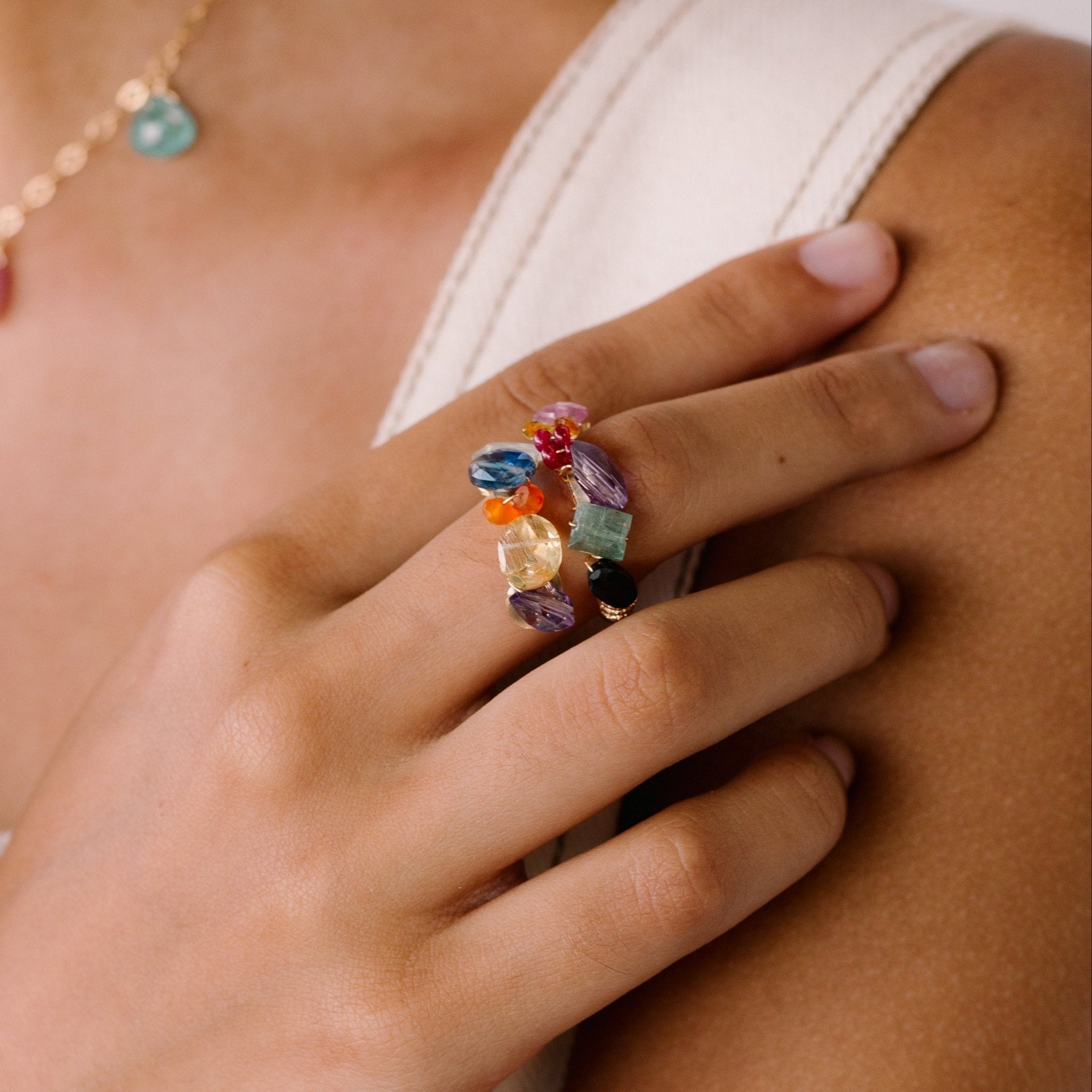 Atargati Adjustable Ring #1 (30mm) - Multicolor Mix Gems Rings TARBAY