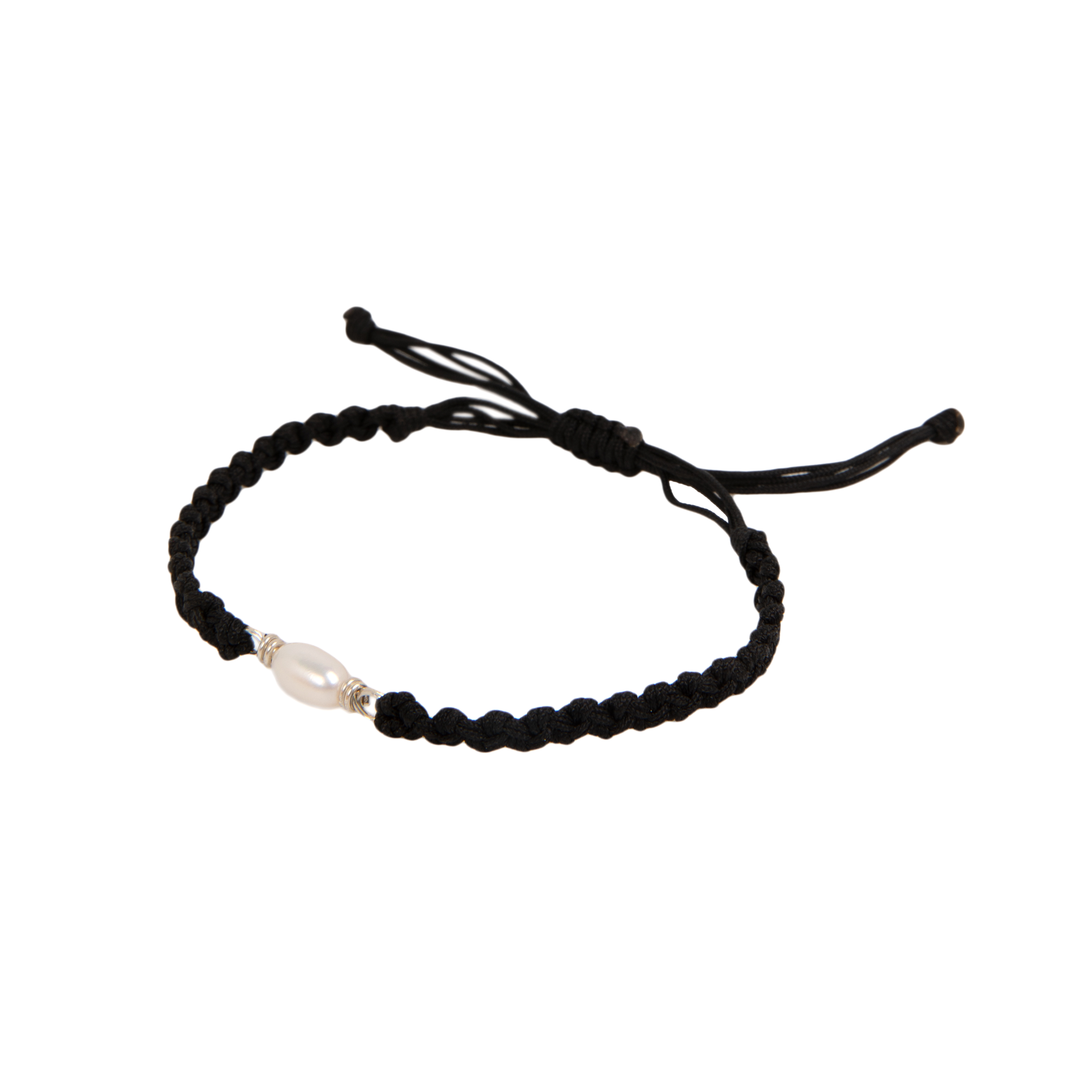 Handmade Friendship Bracelet #1 (Black Thread) - Pearl & Sterling Silver Bracelets TARBAY   