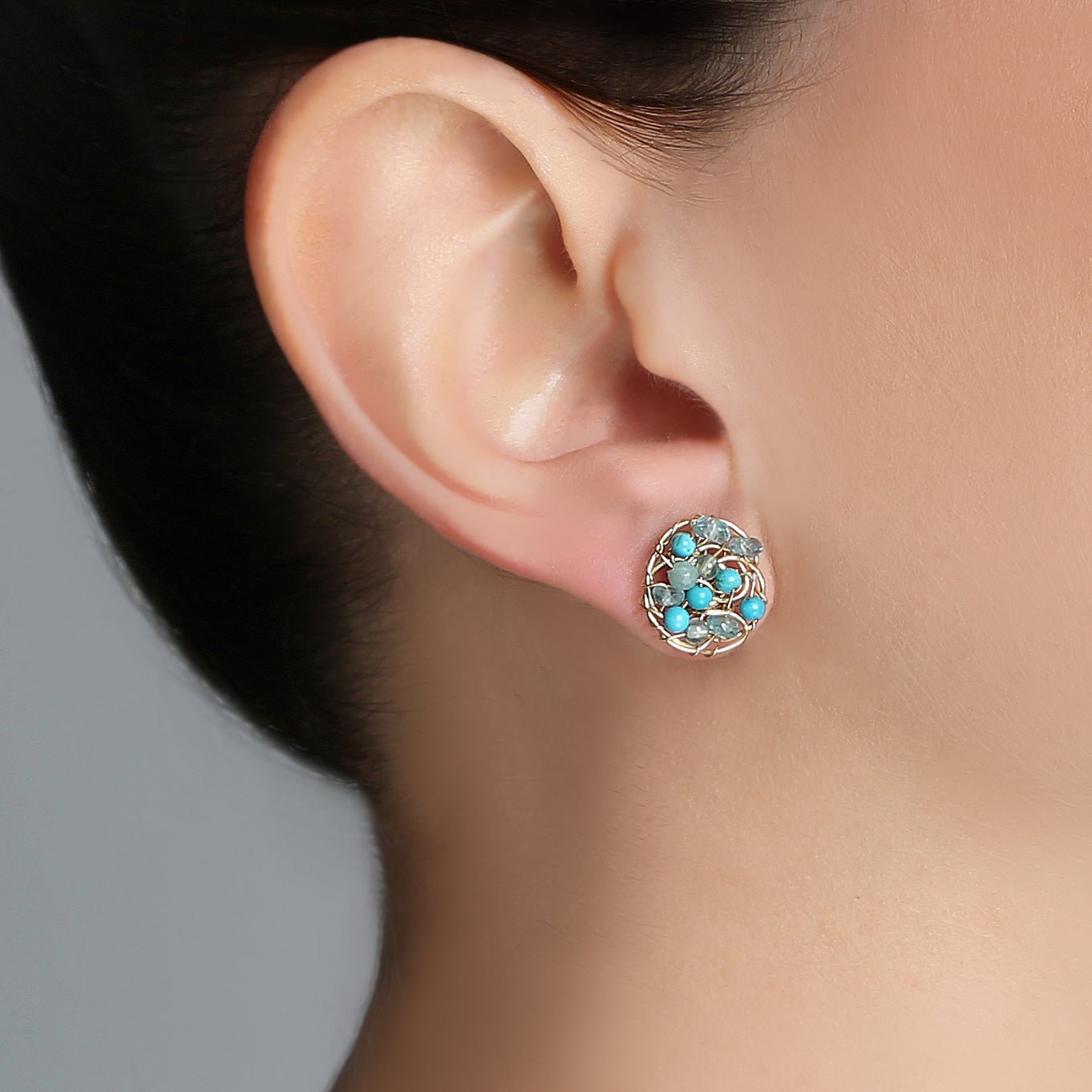 Aura Earrings #1 (10mm) - Turquoise Mix Gems Earrings TARBAY