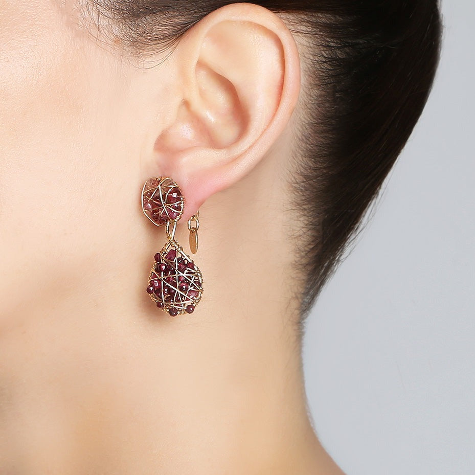 Lucia Dangle Earrings #3 (20mm) - Ruby, Garnet & Tourmaline Earrings TARBAY
