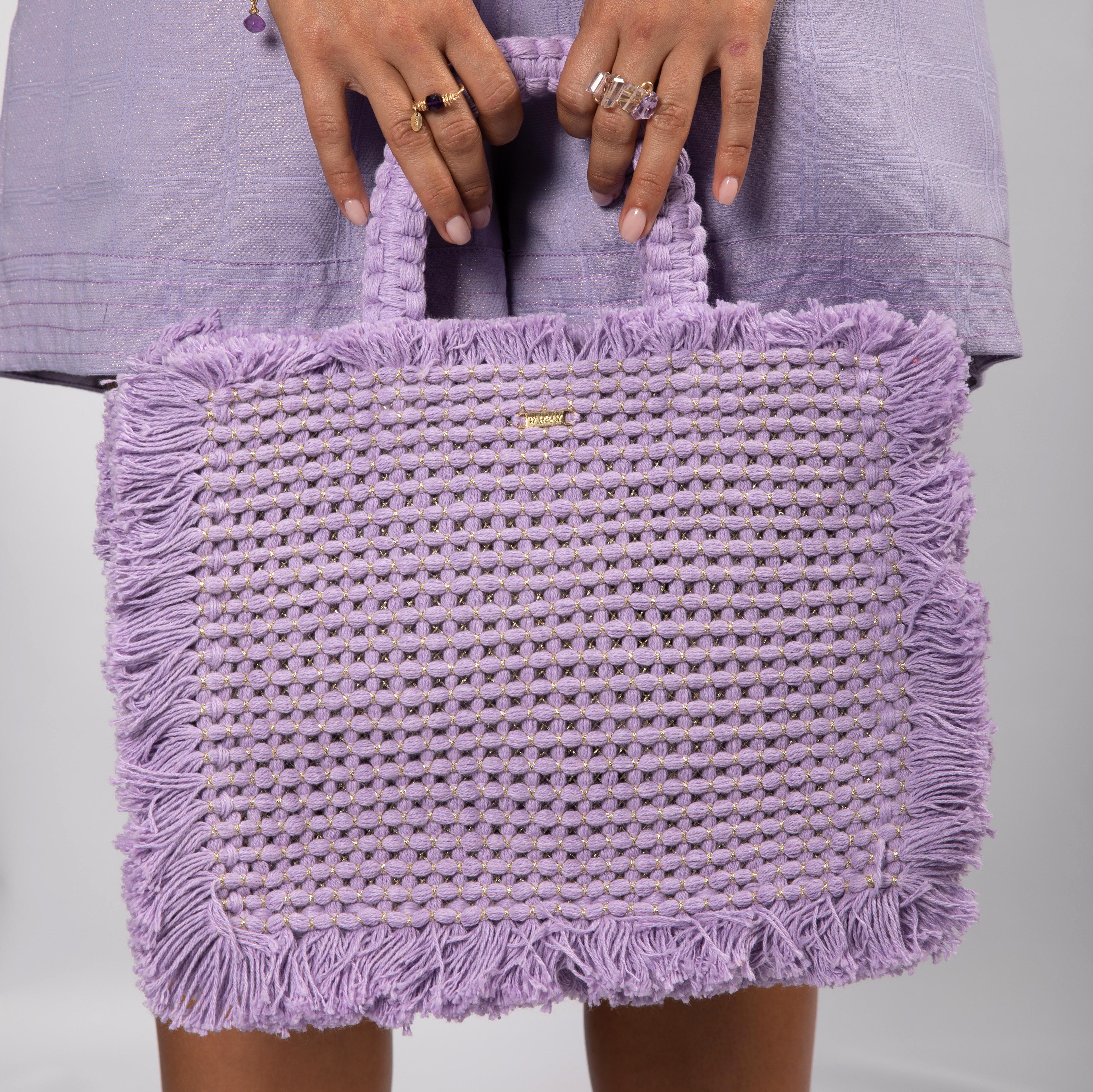 Gossypium Tote Bag Medium - Lilac & Gold Shoulder & Crossbody Bags TARBAY   