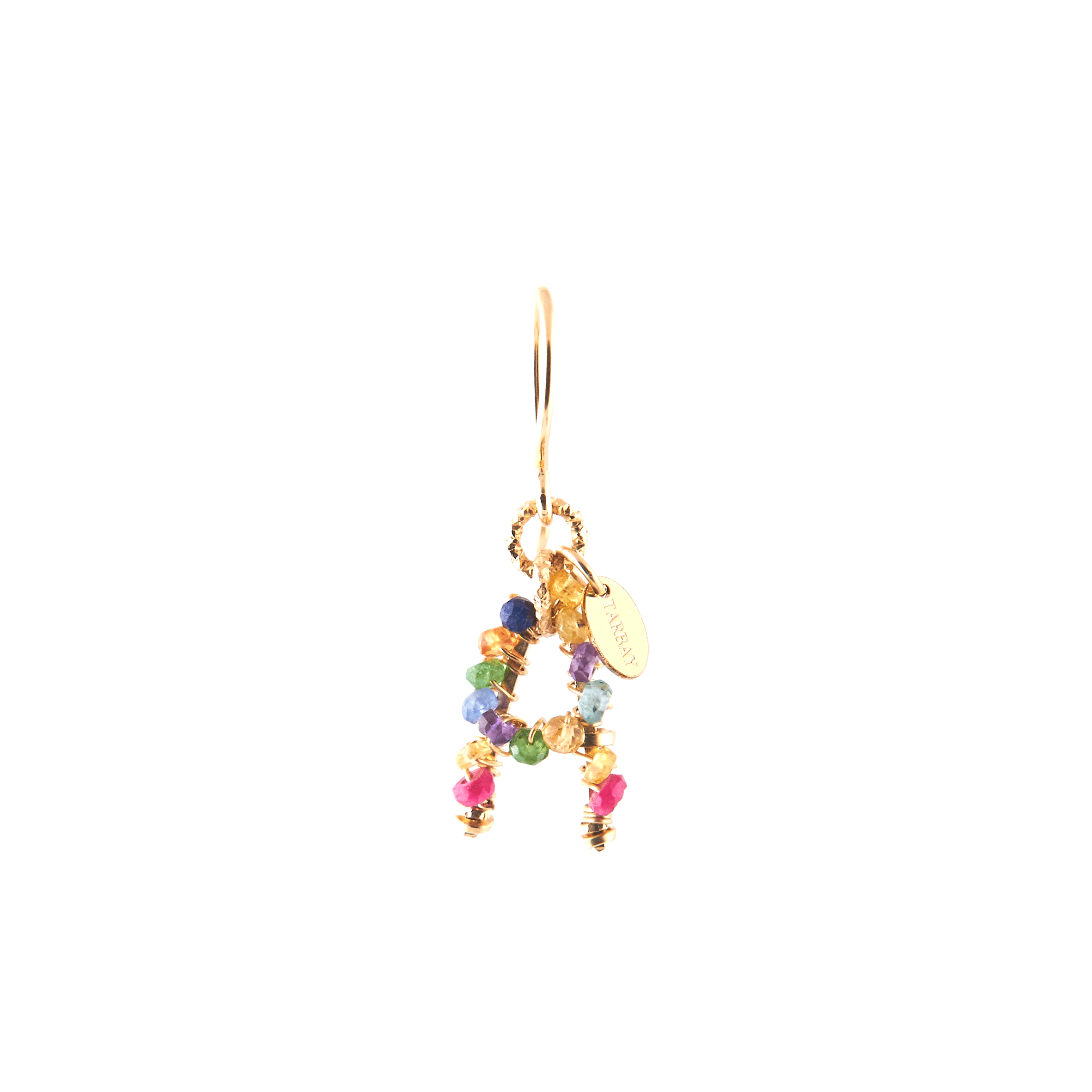 Handmade Letter Dangle Earring #2 (35mm) - Mix Gems & 14K Gold-Filled Earrings TARBAY A