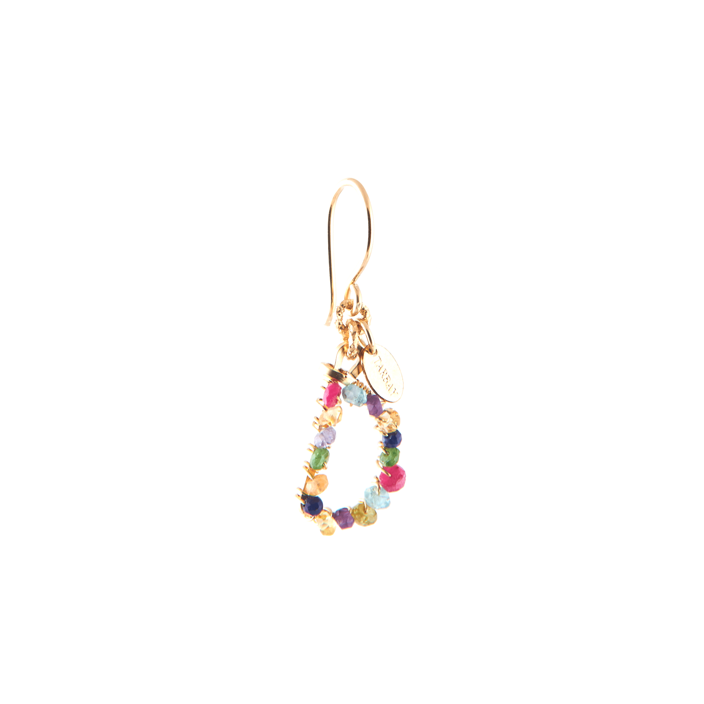 Handmade Letter Dangle Earring #2 (35mm) - Mix Gems & 14K Gold-Filled Earrings TARBAY D