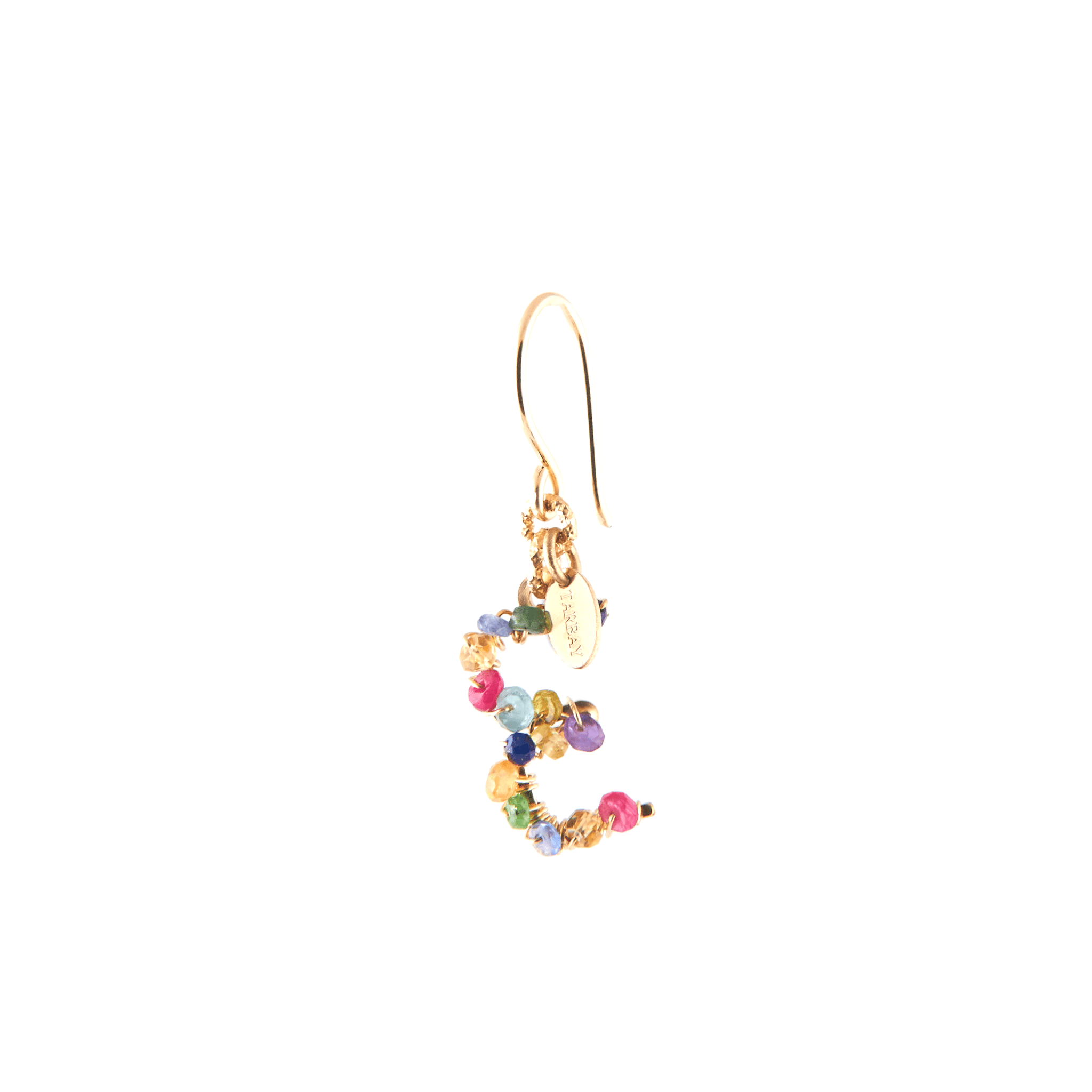 Handmade Letter Dangle Earring #2 (35mm) - Mix Gems & 14K Gold-Filled Earrings CLASICOS