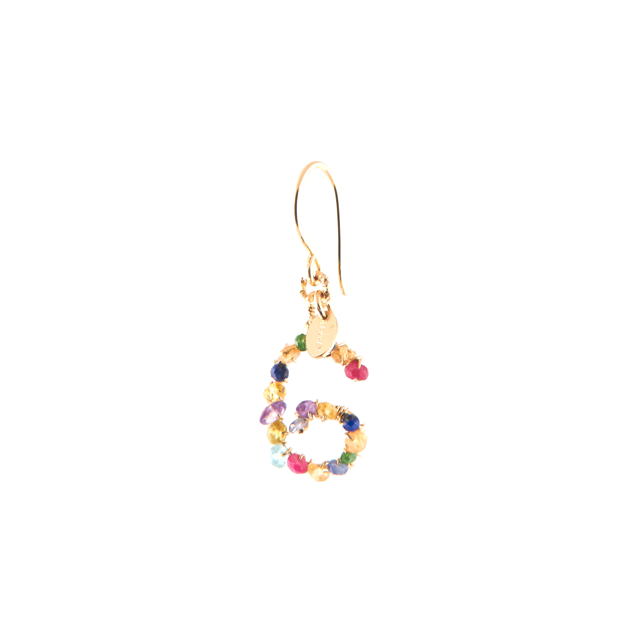 Handmade Letter Dangle Earring #2 (35mm) - Mix Gems & 14K Gold-Filled Earrings CLASICOS G