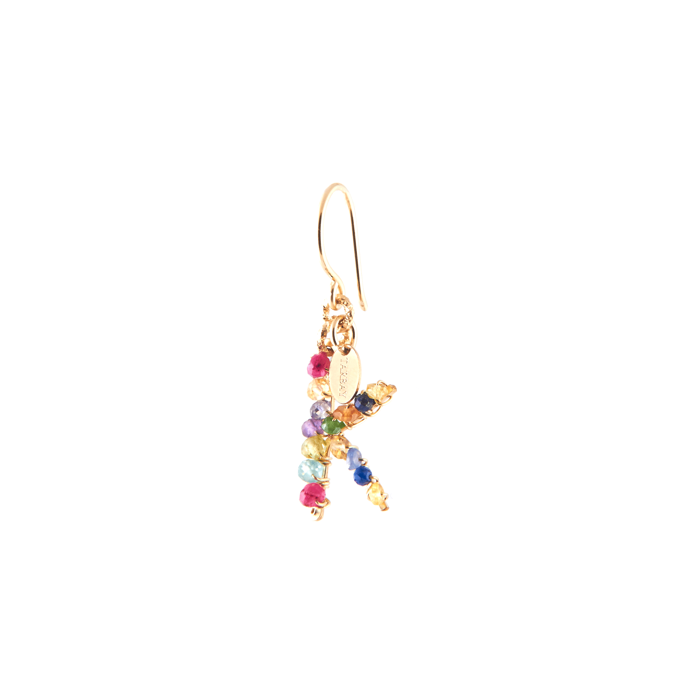 Handmade Letter Dangle Earring #2 (35mm) - Mix Gems & 14K Gold-Filled Earrings TARBAY K