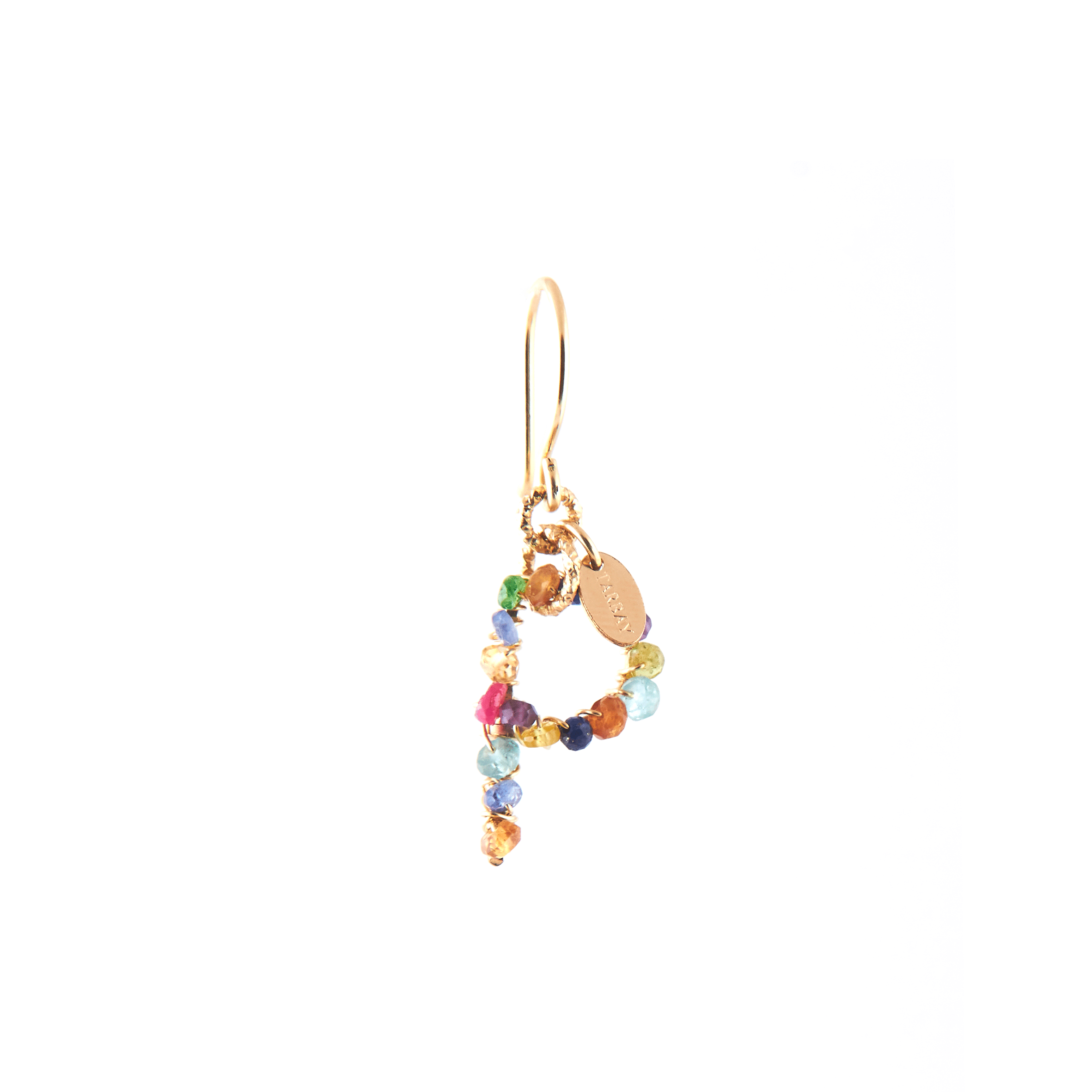 Handmade Letter Dangle Earring #2 (35mm) - Mix Gems & 14K Gold-Filled Earrings TARBAY P