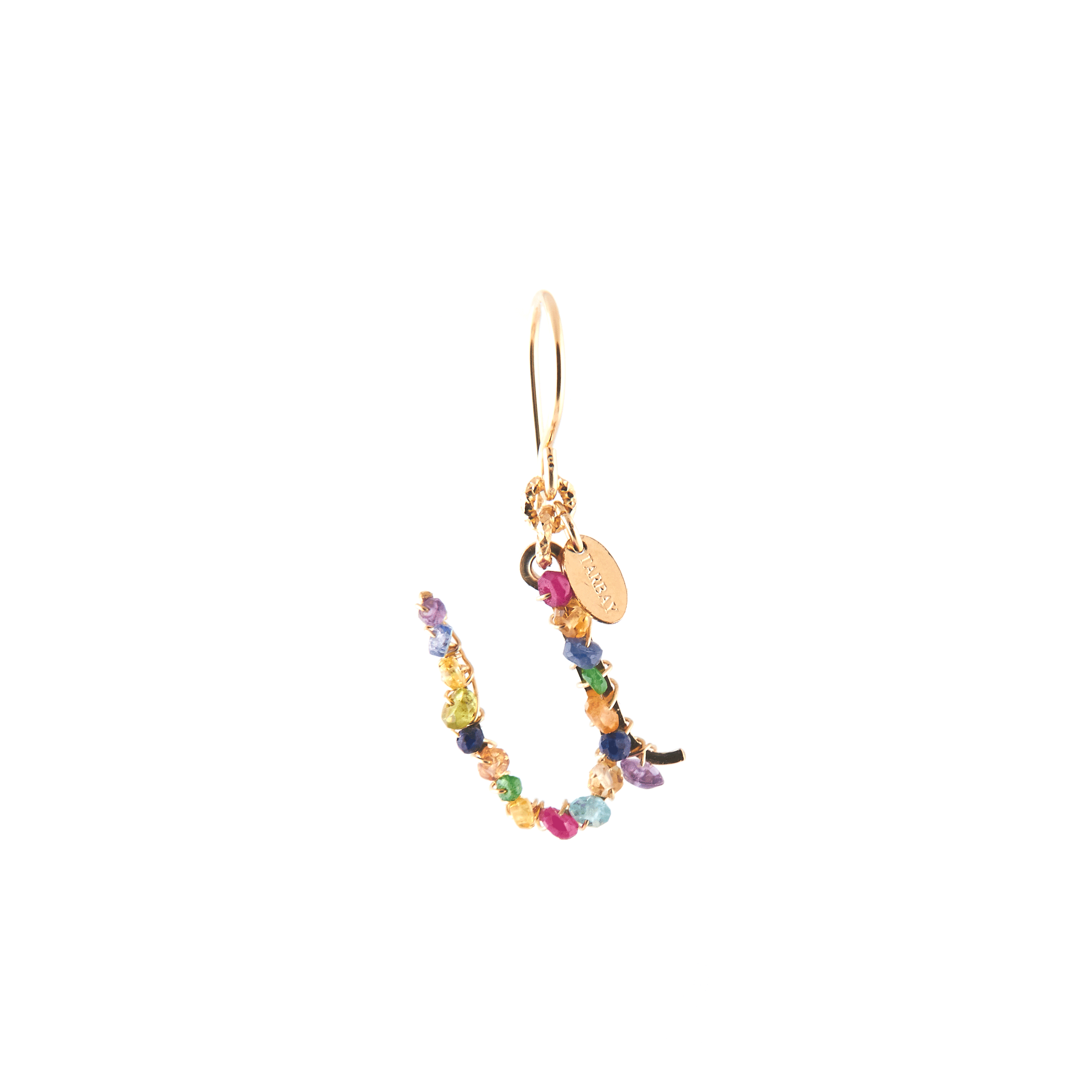 Handmade Letter Dangle Earring #2 (35mm) -  Mix Gems & Yellow Gold Earrings TARBAY U