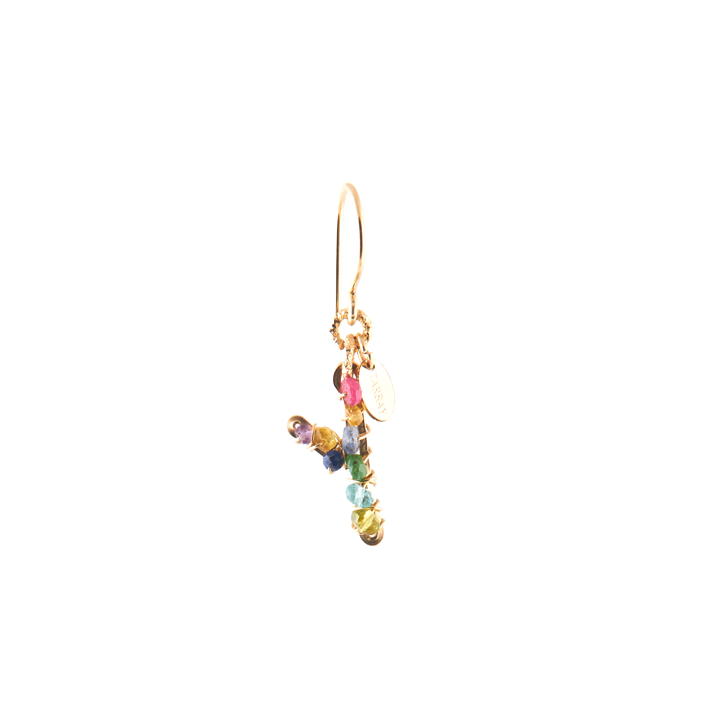 Handmade Letter Dangle Earring #2 (35mm) -  Mix Gems & Yellow Gold Earrings TARBAY Y