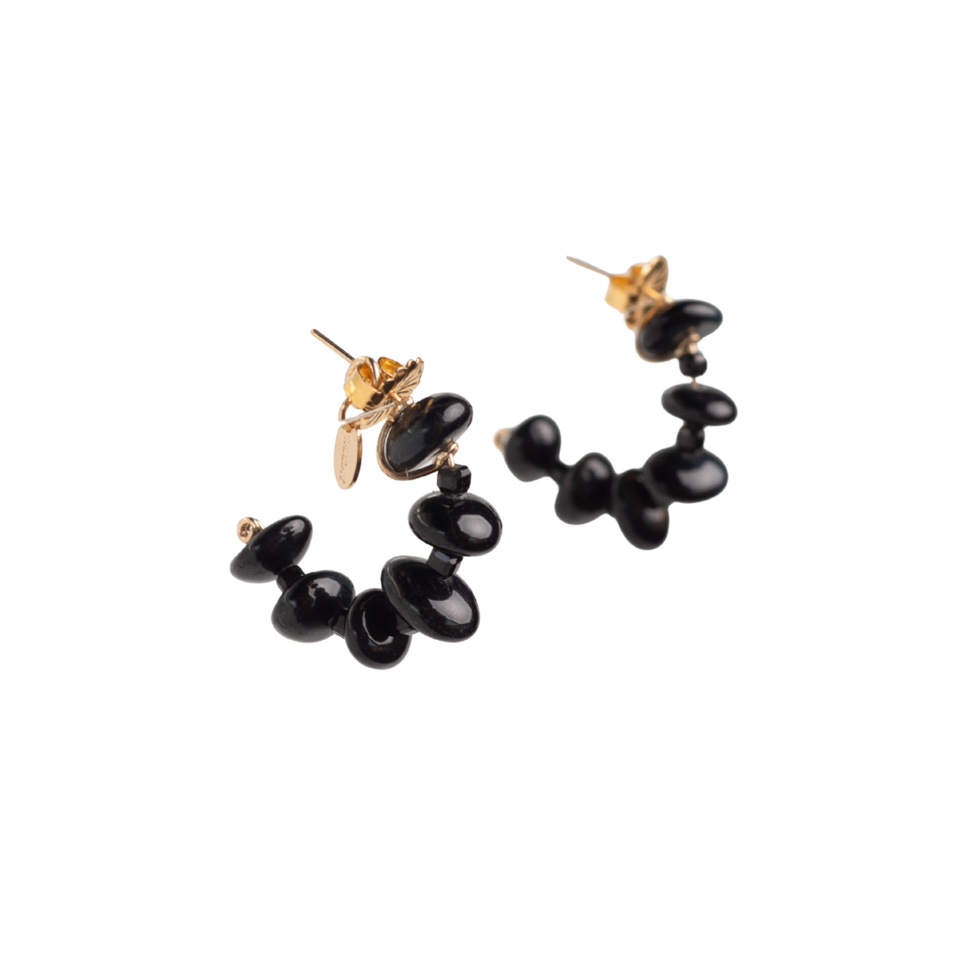Neith Earrings #1 (35mm) - Black Spinel, Tiger's Eye & 14K Gold-Filled
