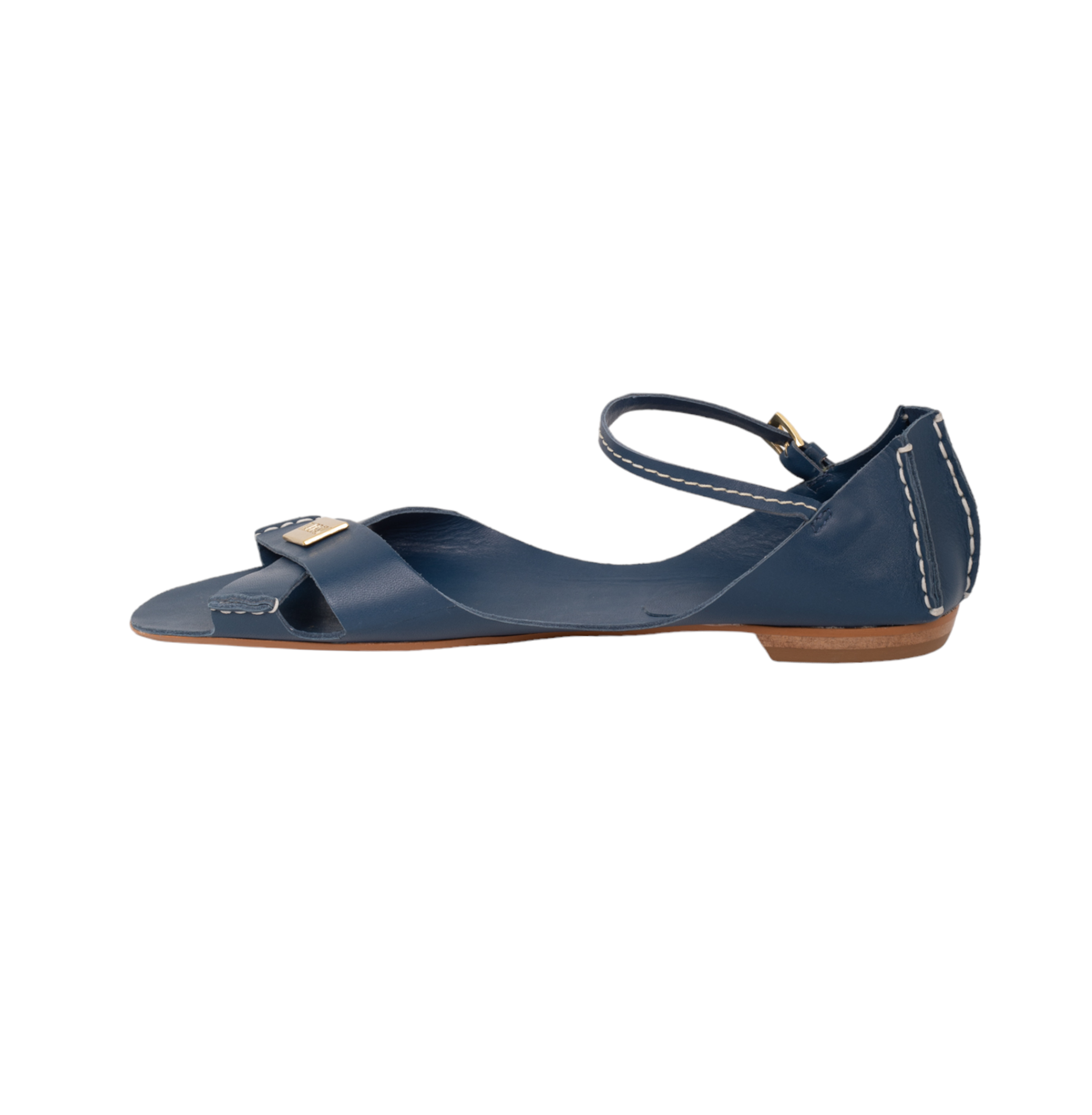 Tajali Leather Sandals - Navy Blue Tajali Flats TARBAY   