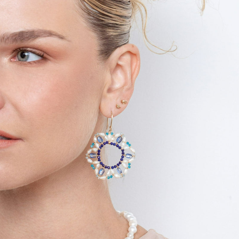 Allegra Earrings #1 (55mm) - Pearl, Iolite, Aquamarine, Apatite Earrings TARBAY   