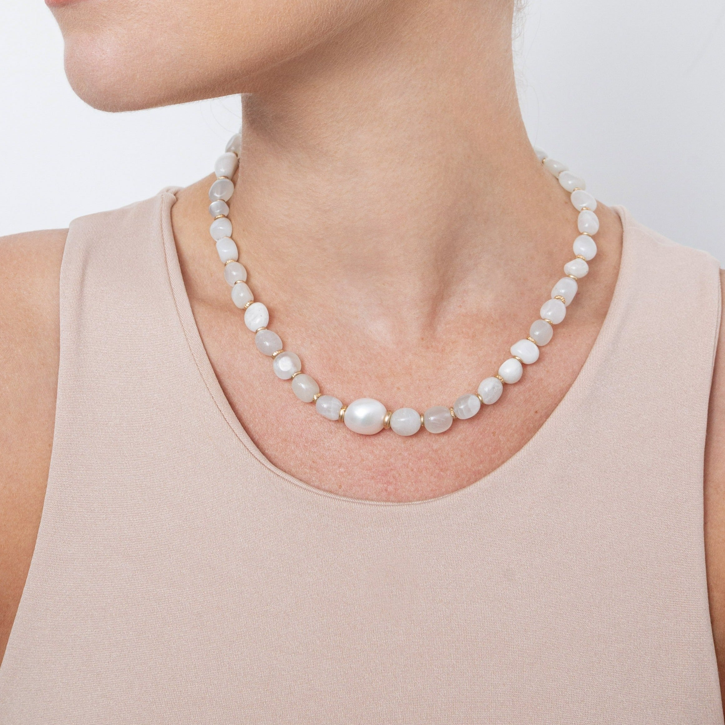 Marmara Necklace #1 - Moon Stone, Pearl Necklaces TARBAY   