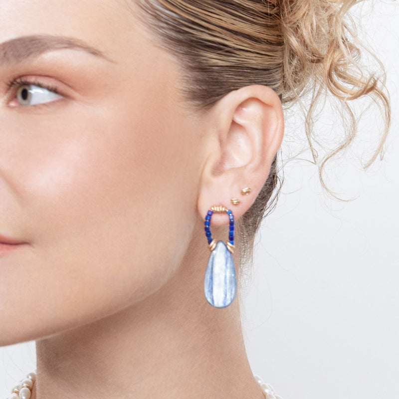 Charlene Earrings #2 (45mm) - Lapis lazuli, Kyanite Earrings TARBAY   