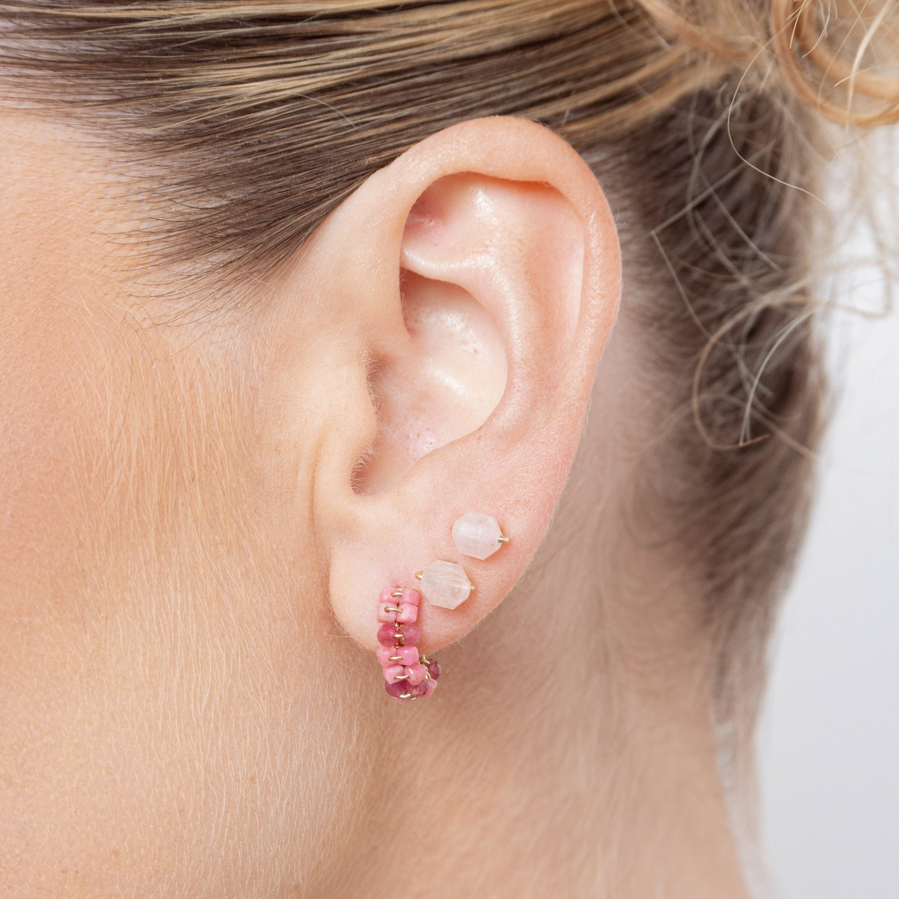 Solitario Earrings #1 (7mm) - Rose Quartz Earrings TARBAY   