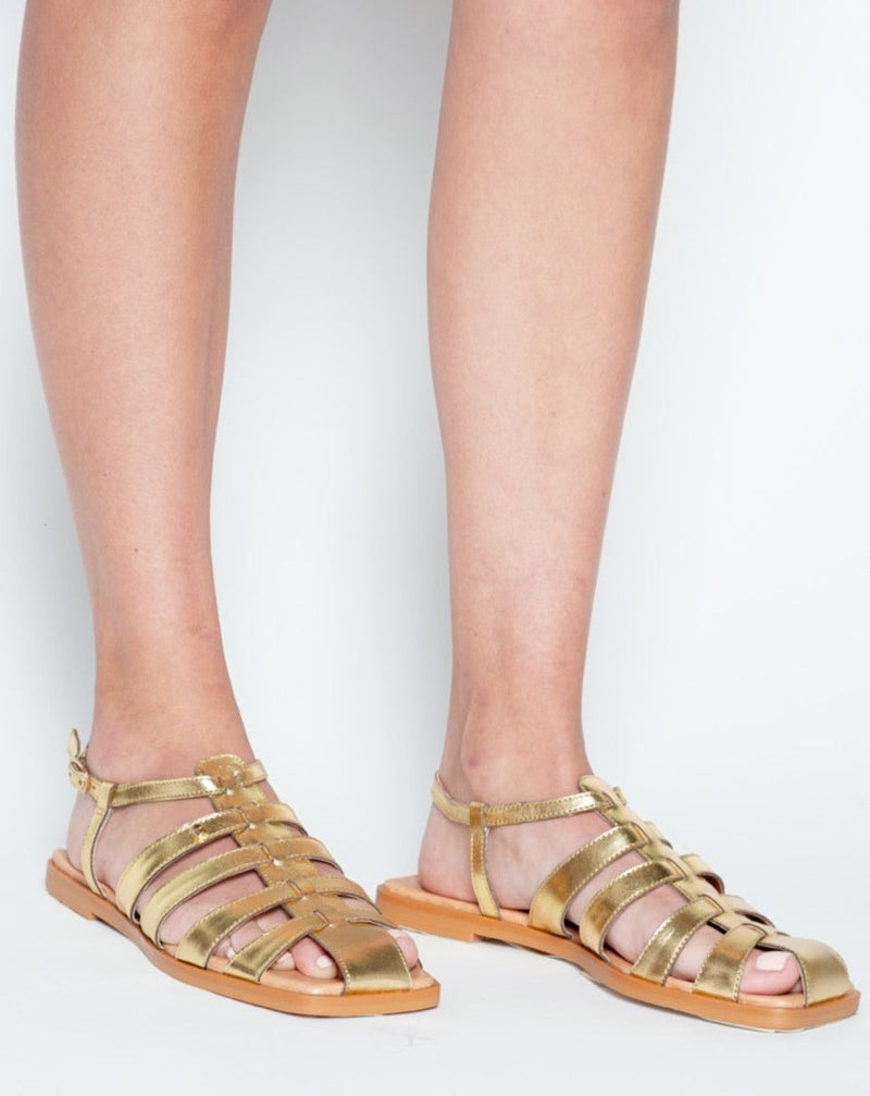 Franciscana Flat Sandals - Metallic Gold Flats TARBAY   