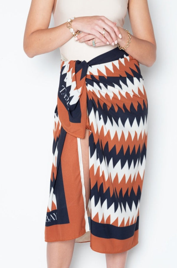 Print Pareo - Zigzag Blue, Brown & White Swimsuits TARBAY   