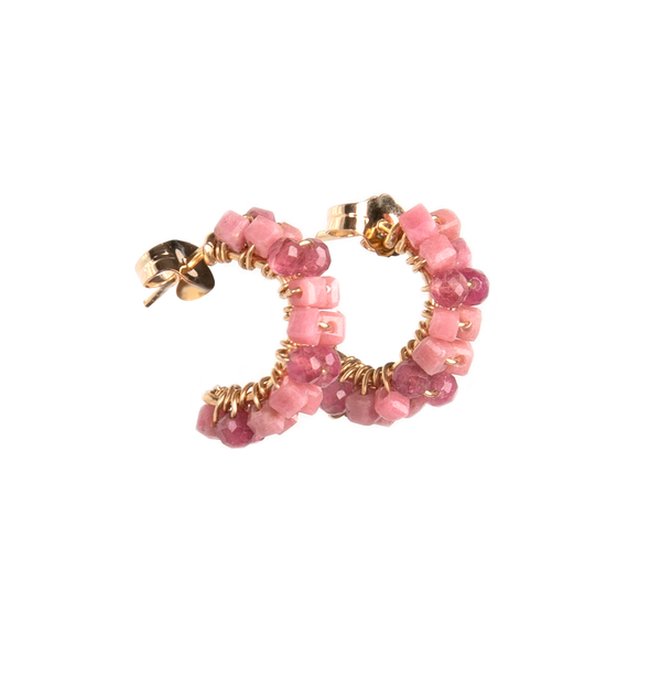 Cleopatra Hoop Earrings #1 (10mm) - Tourmaline, Rhodochrosite Earrings TARBAY   