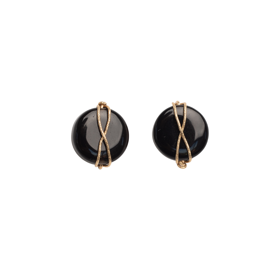 Juana Earrings #1 (20mm) - Black Agate & 14K Gold-Filled