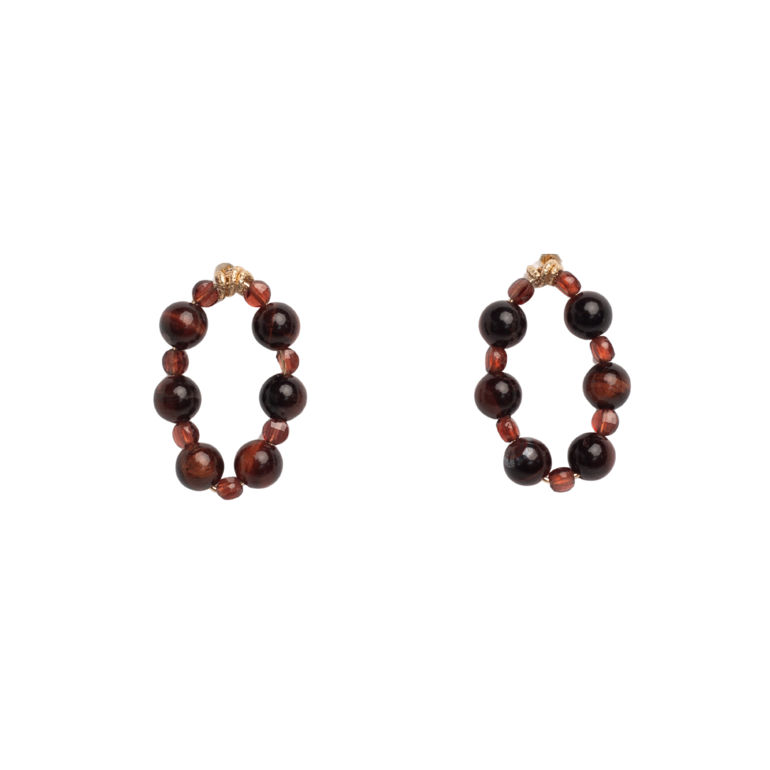 Encarnacion Earrings #1 (30mm) - Garnet, Tiger's Eye & 14K Gold-Filled