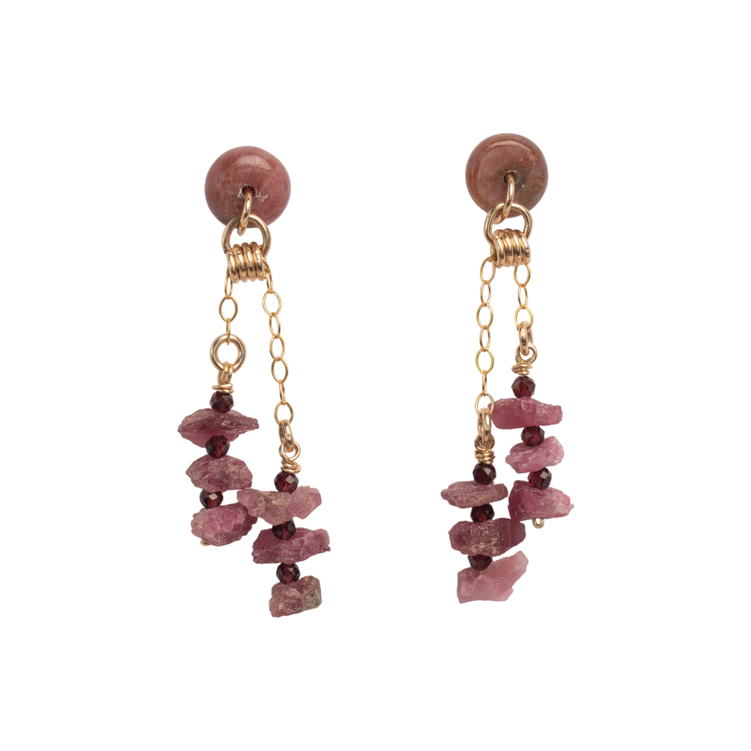 Andrea Earrings #1 (55mm) - Garnet, Tourmaline & 14K Gold-Filled