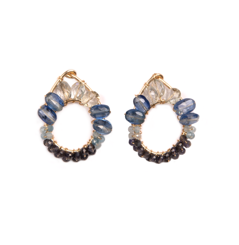 Graine Earrings #2 (25mm) - Aquamarine, Iolite Earrings TARBAY   