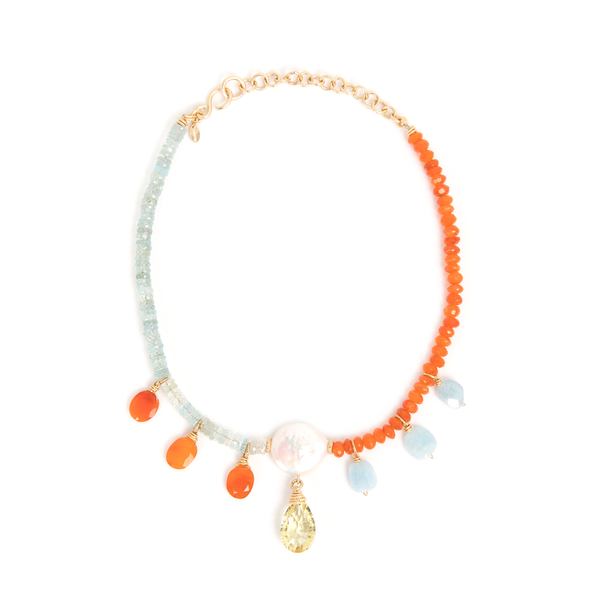 Constanza Necklace #1 - Aquamarine, Carnelian, Citrine, Pearl Necklaces TARBAY   