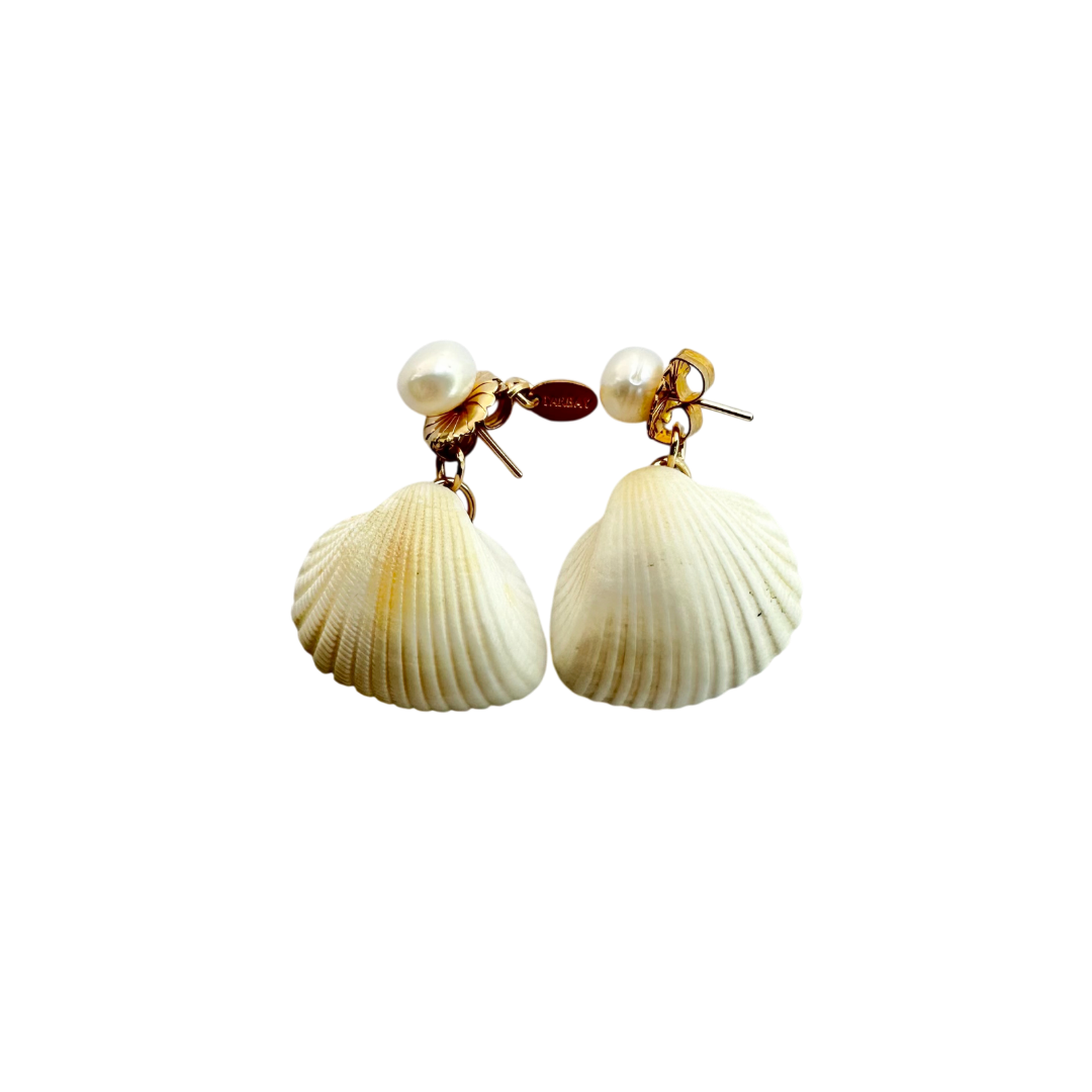 Concha Earrings #1 (35mm) - White Pearl, Seashell & 14K Gold-Filled