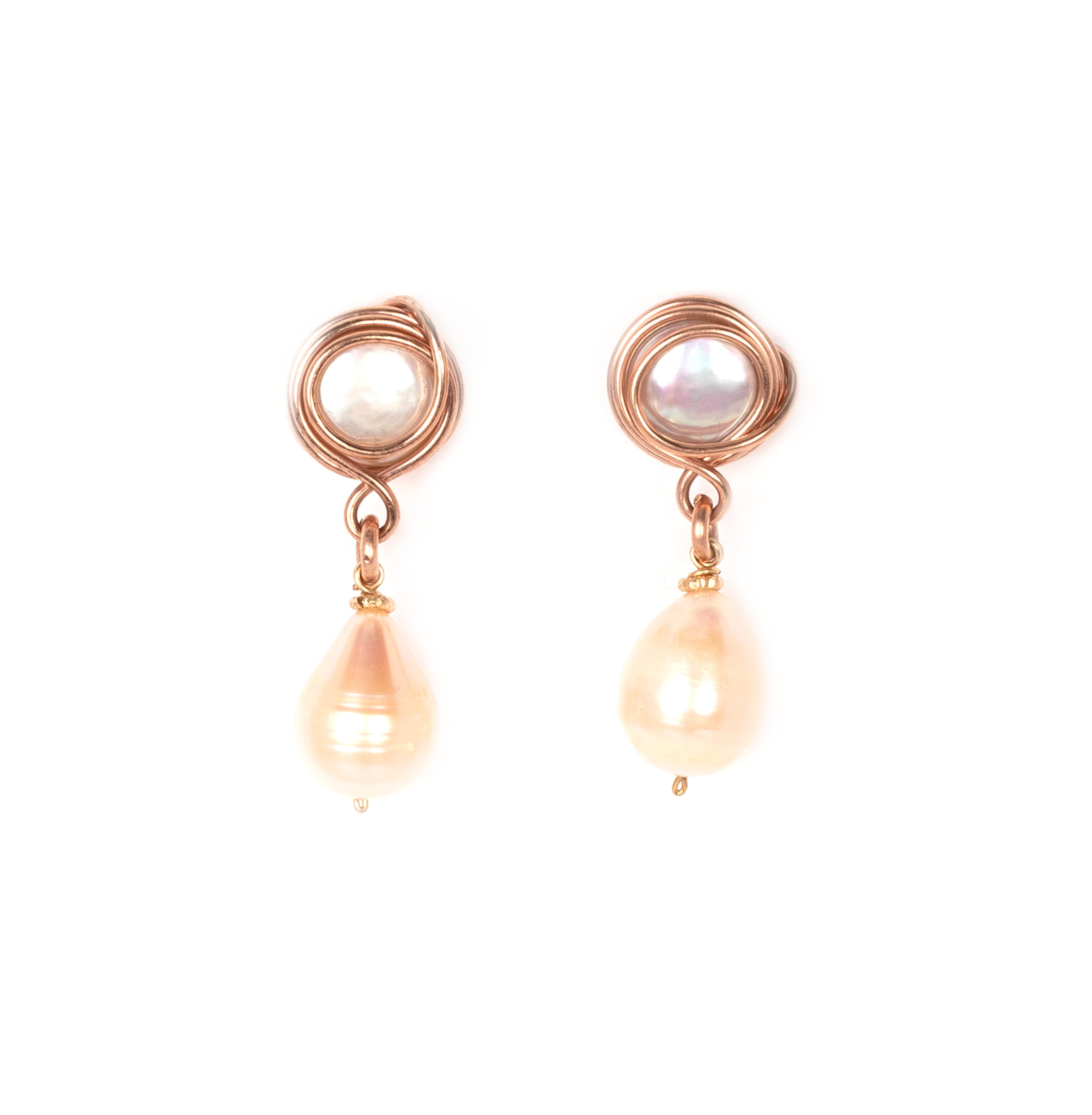 Carmencita Earrings #4 (12mm) - Salmon Pearl & Rose Gold Earrings TARBAY   