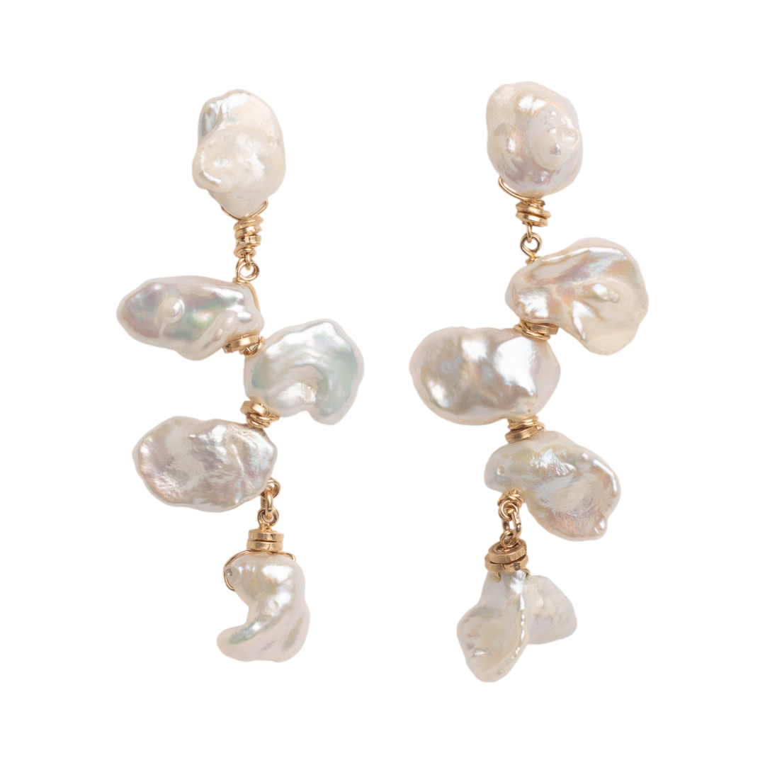 Dominga Earrings #1 (70mm) - White Pearl & 14K Gold-Filled Earrings FW25