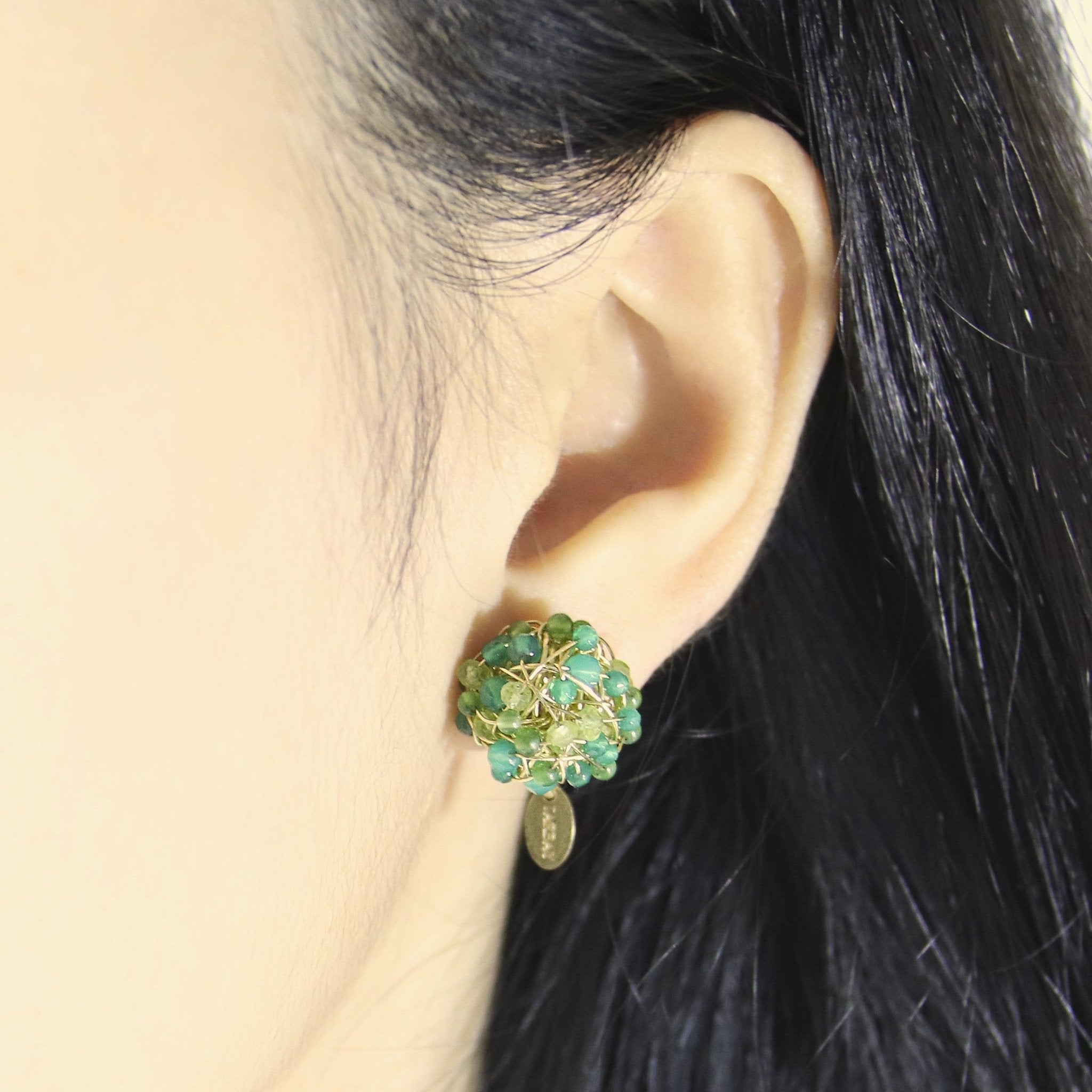 Clementina Stud Earrings #1 (12mm) - Green Mix Gems Earrings CLASICOS