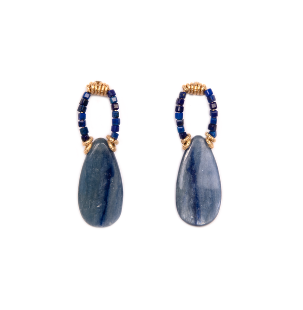 Charlene Earrings #2 (45mm) - Lapis lazuli, Kyanite Earrings TARBAY   