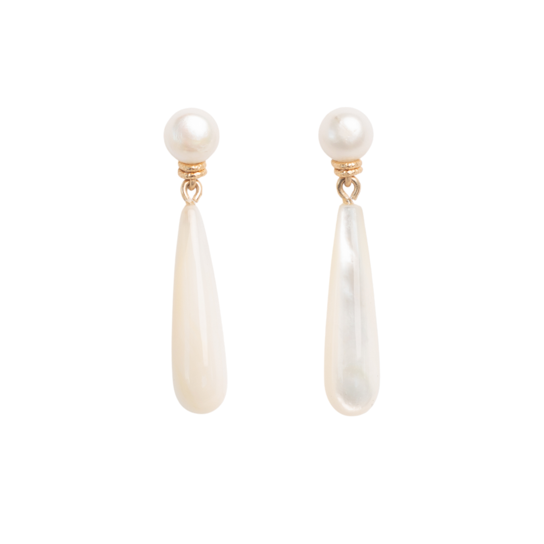 Gala Earrings #4 (45mm) - White Pearl, Nacre & 14K Gold-Filled