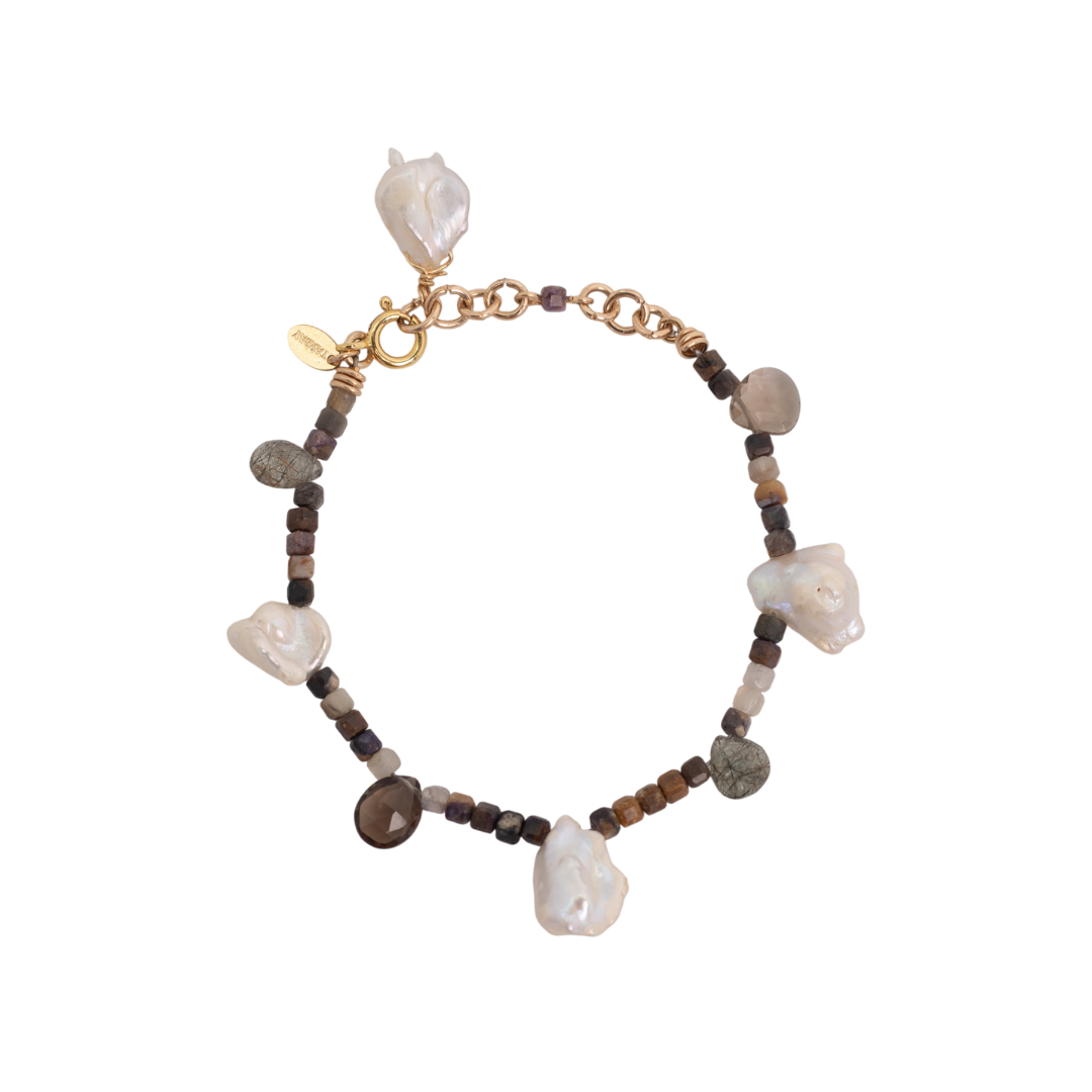 Isbelia Bracelet #1 - White Pearl, Quartz, Opal, Jasper & 14K Gold-Filled