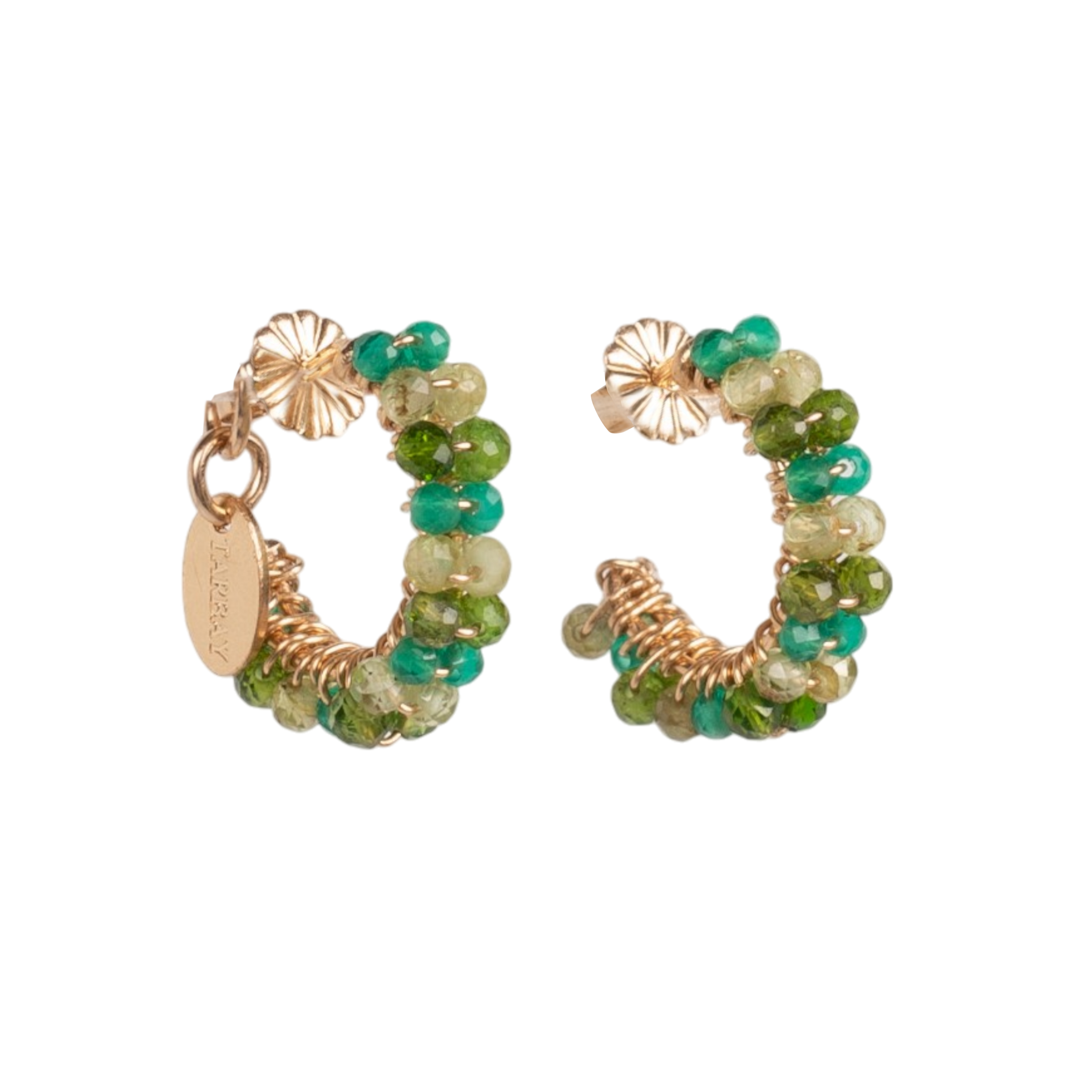 Cleopatra Earrings #1 (20mm) - Peridot, Green Onyx & Chrome Earrings TARBAY