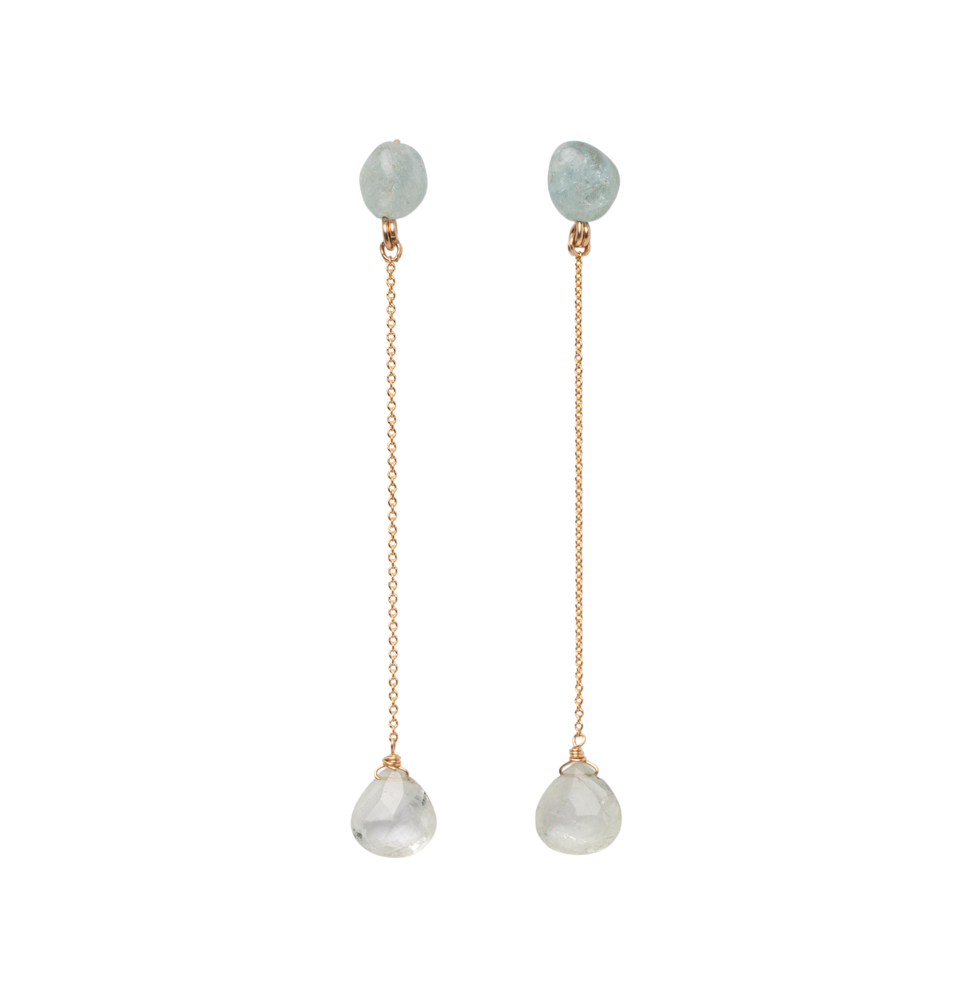 Karuay Earrings #1 (85mm) - Aquamarine & 14K Gold-Filled Earrings TARBAY