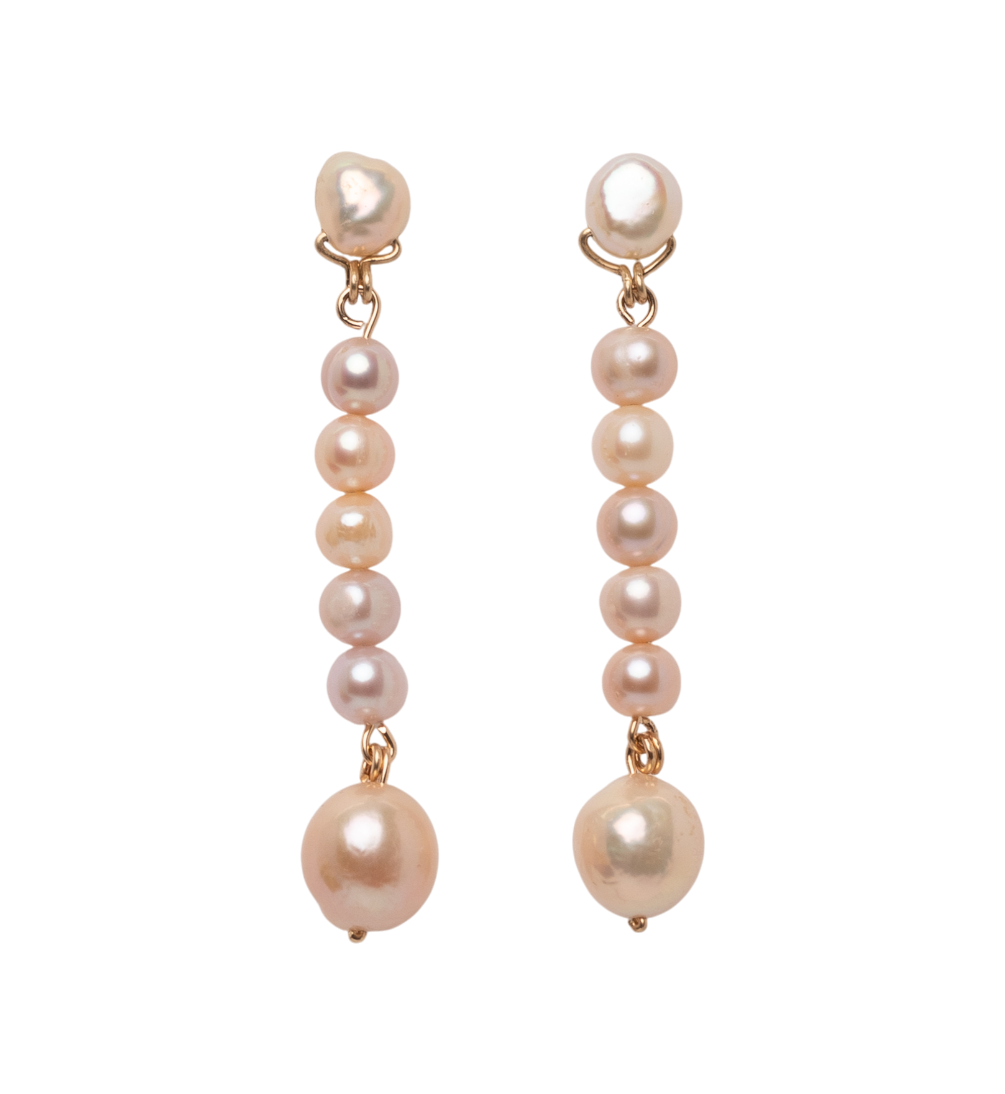 Parau Earrings #1 (65mm) - Salmon Pearl & 14K Gold-Filled Earrings TARBAY